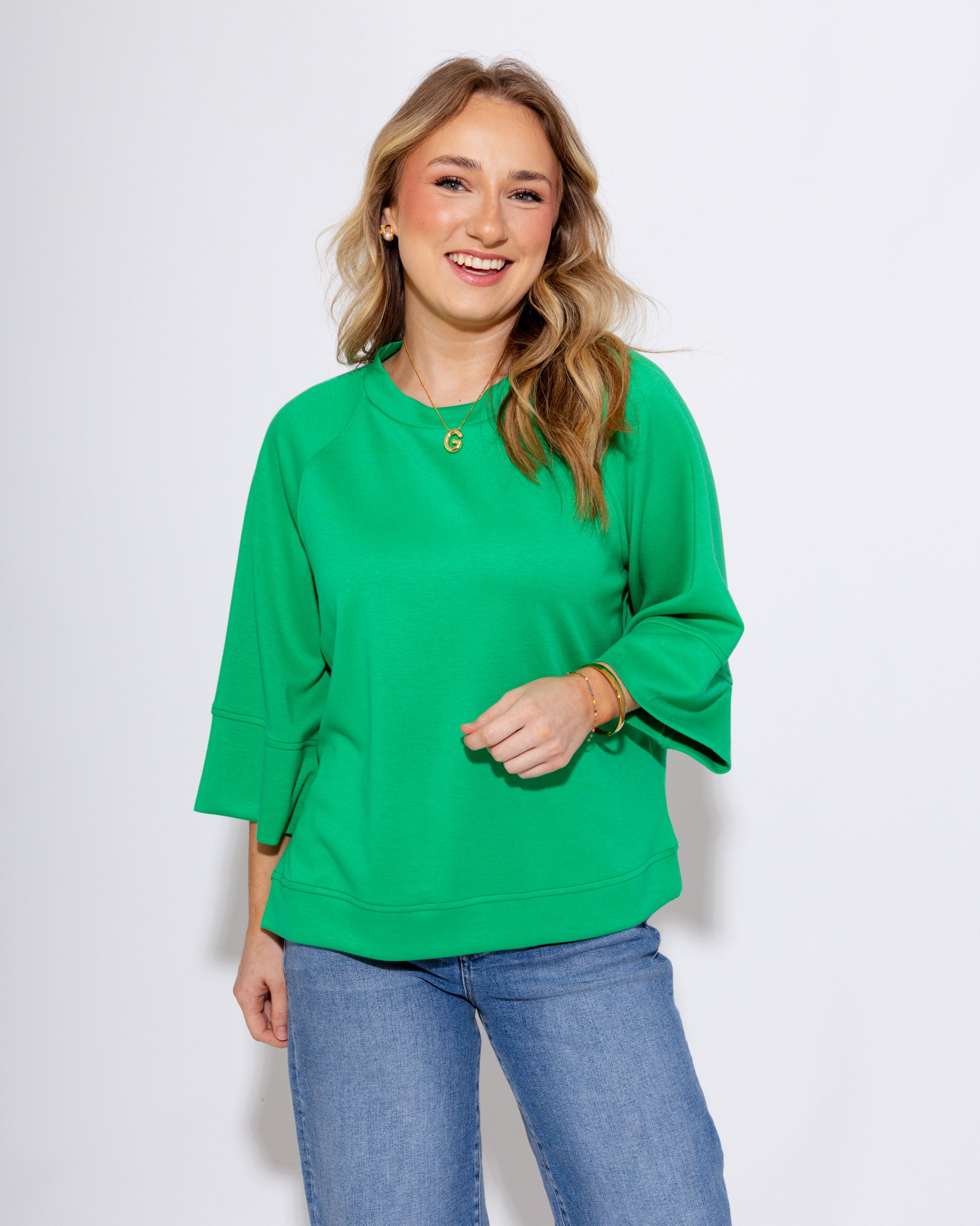 LuxeKnits Short Sleeve Top in Green
