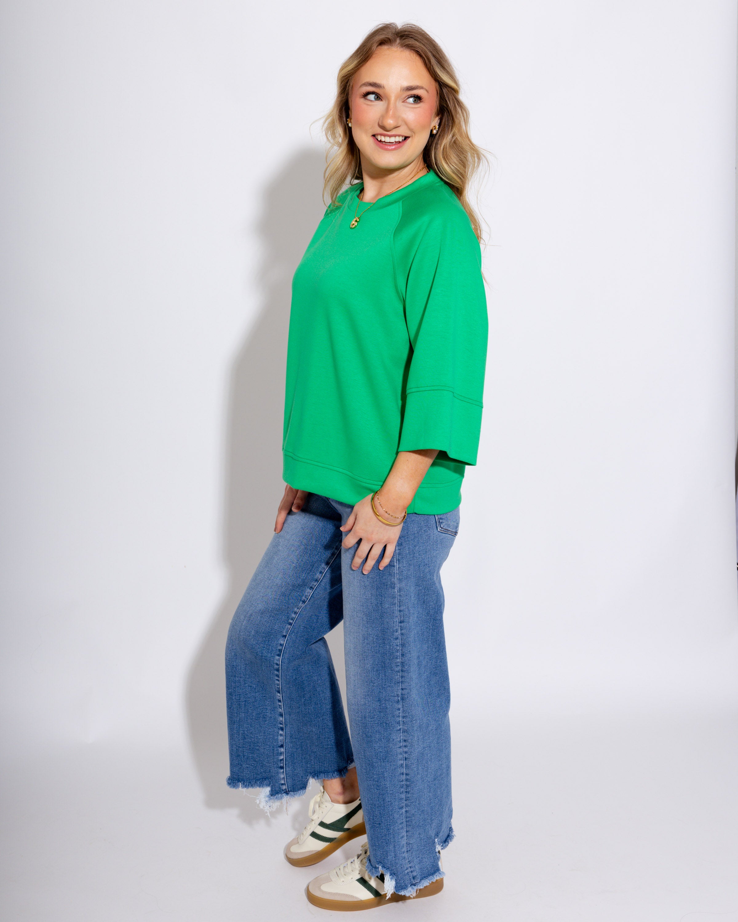 LuxeKnits Short Sleeve Top in Green