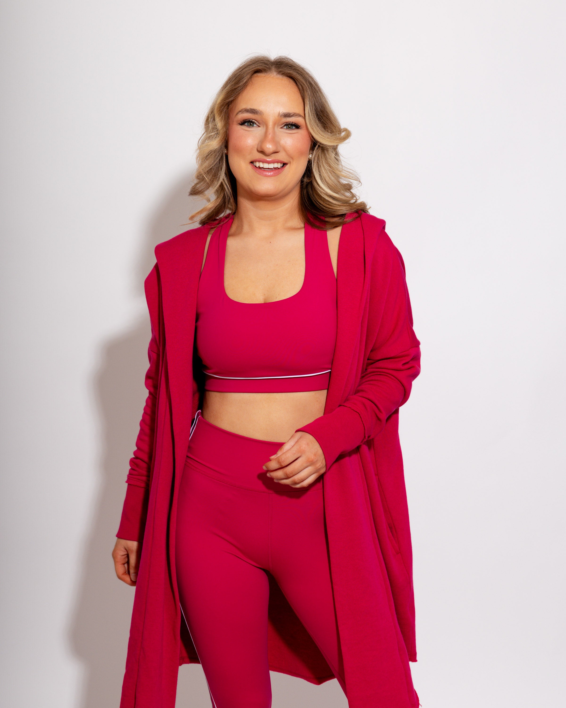 Longline Hoodie Cardigan in Plum Pink