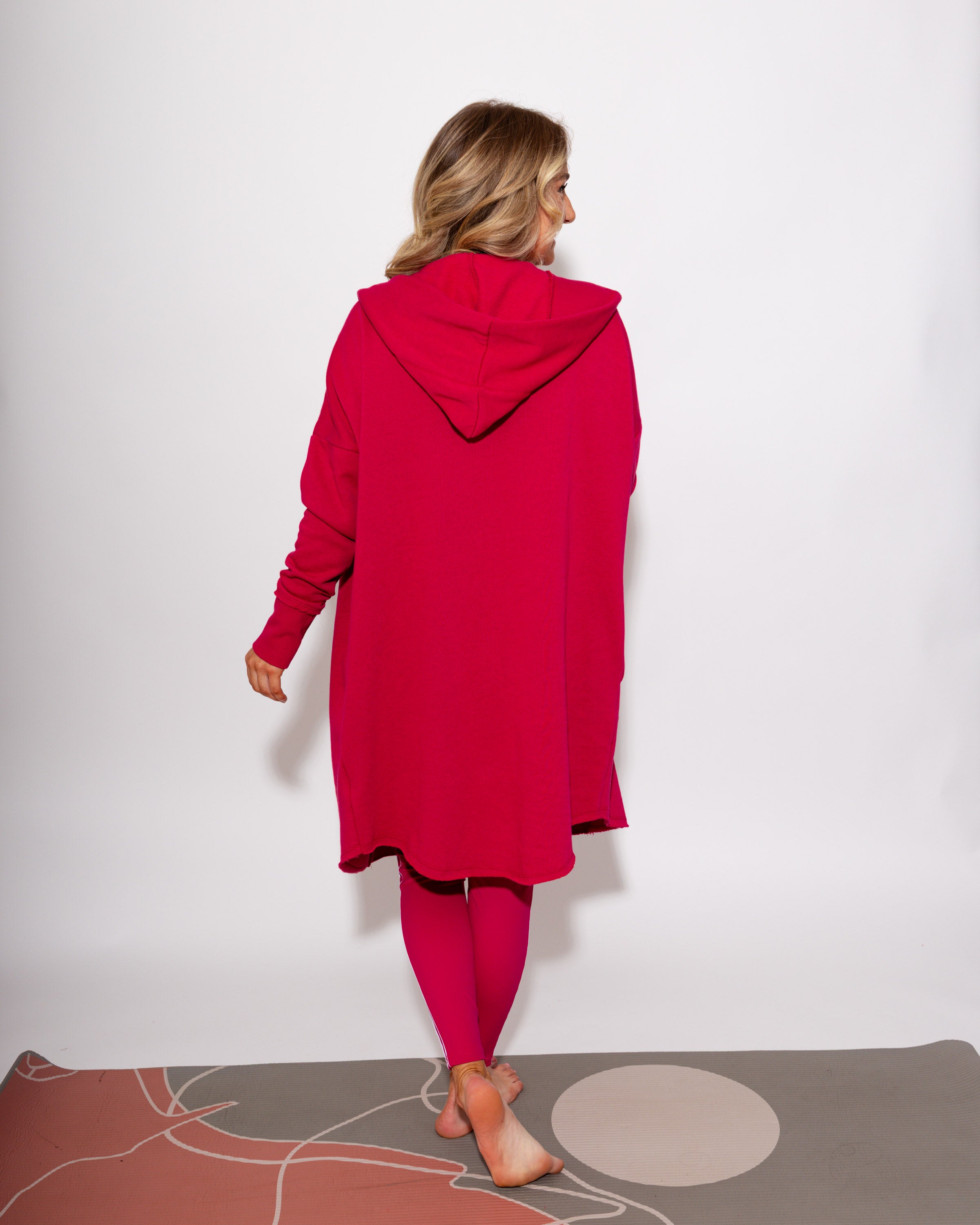 Longline Hoodie Cardigan in Plum Pink