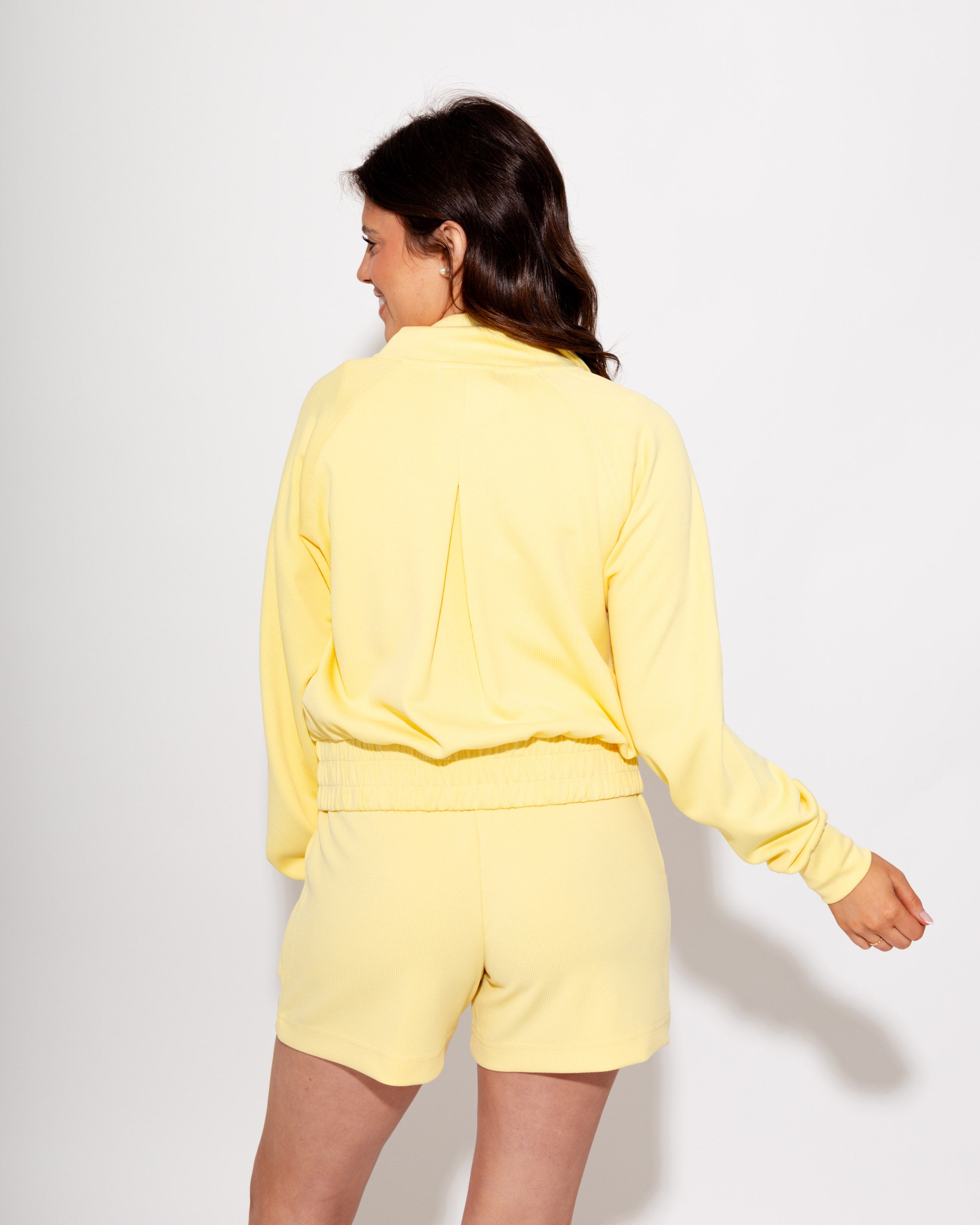 Luxe Wash Rib Zip Jacket in Yellow