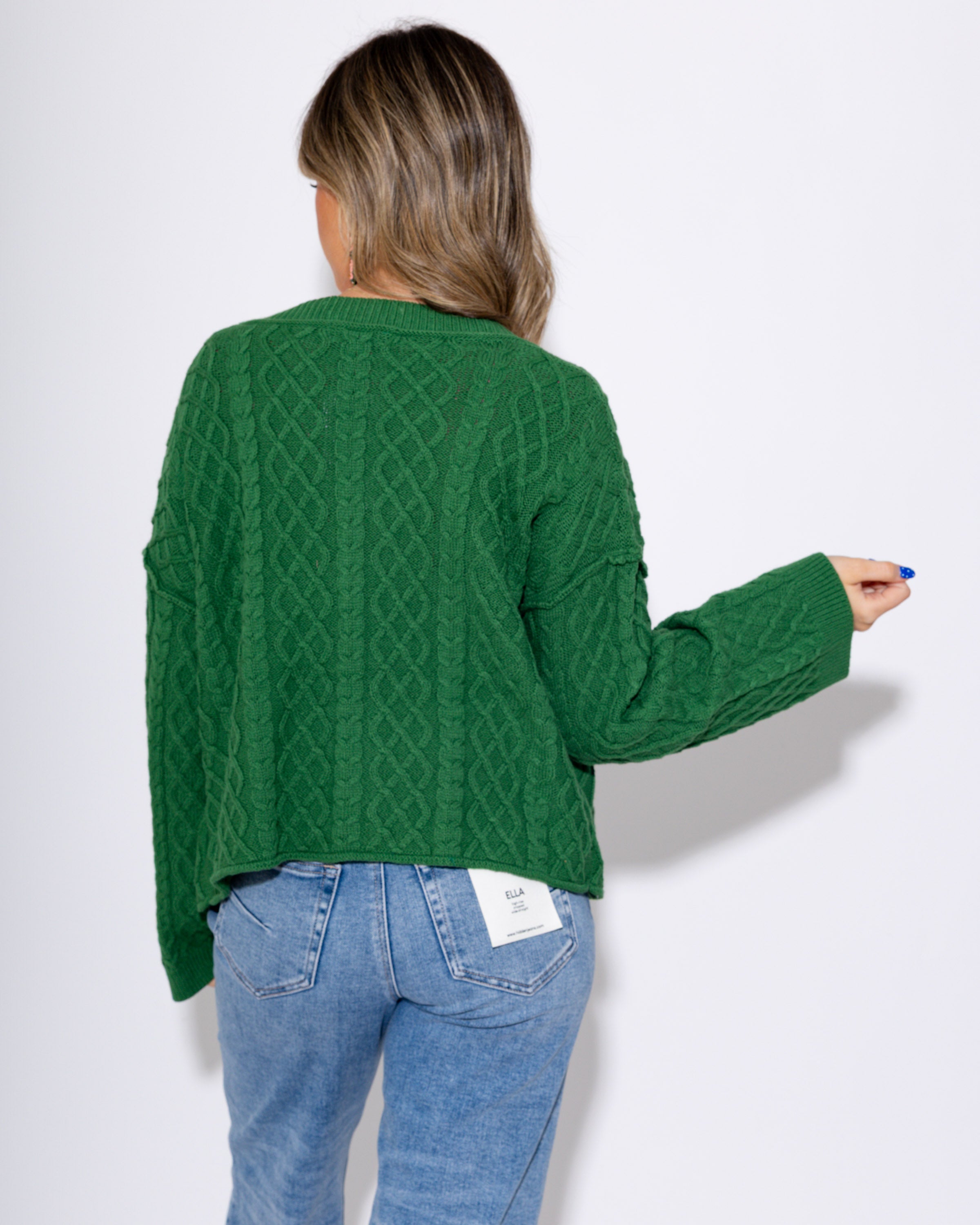 Green Cable Knit Button-Up Sweater