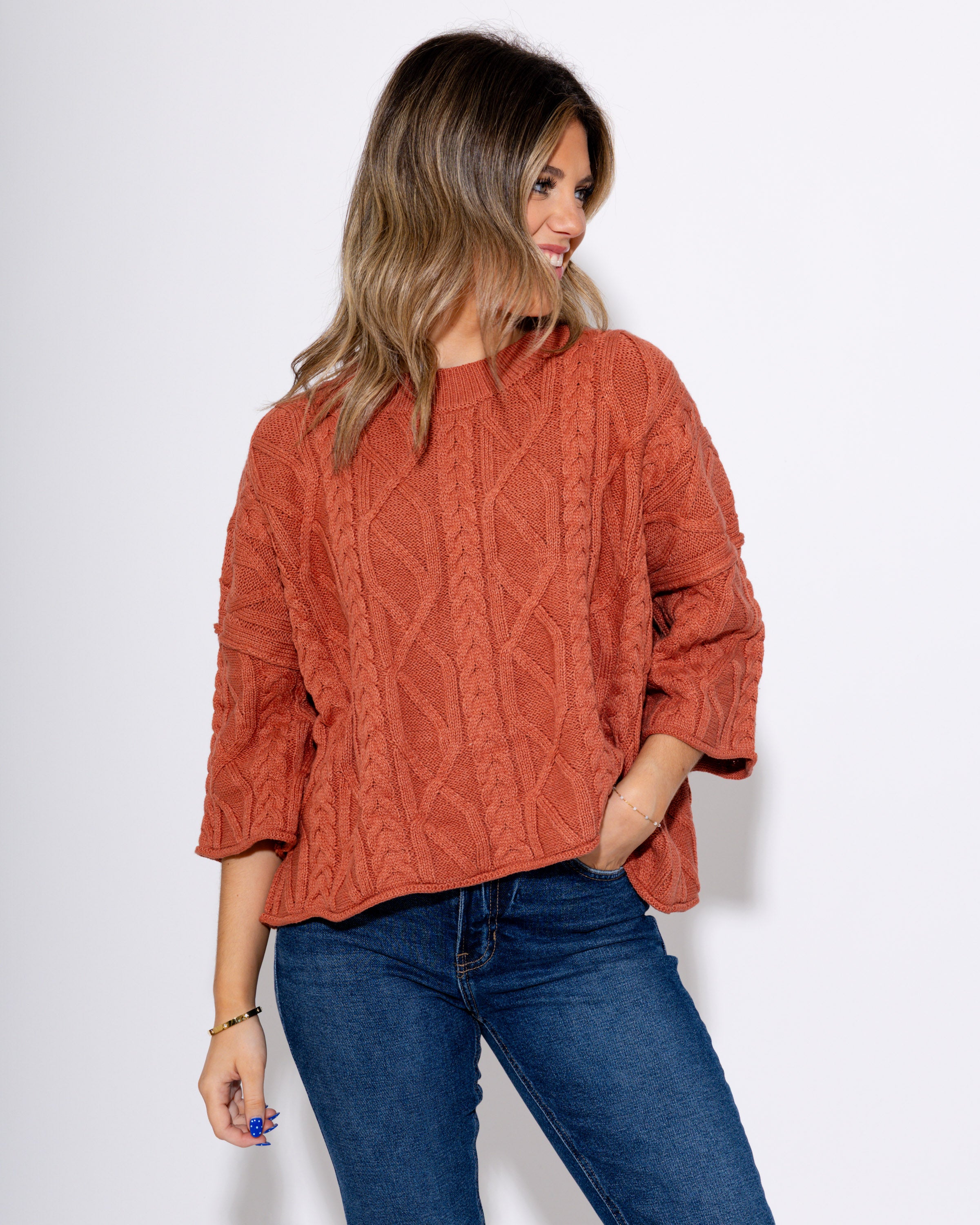 Timeless Texture Sweater in Rust,