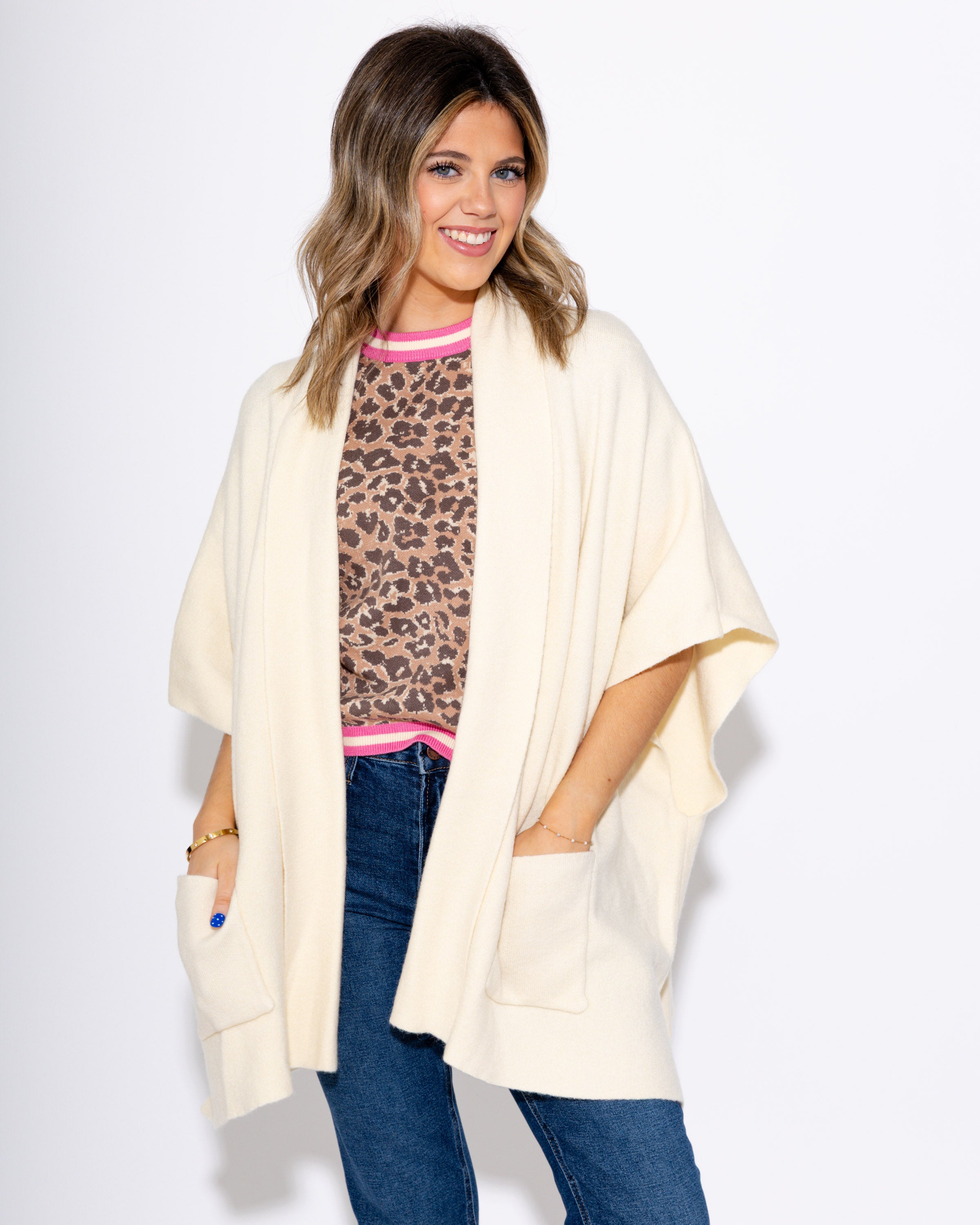 Cream Knit Cape Cardigan