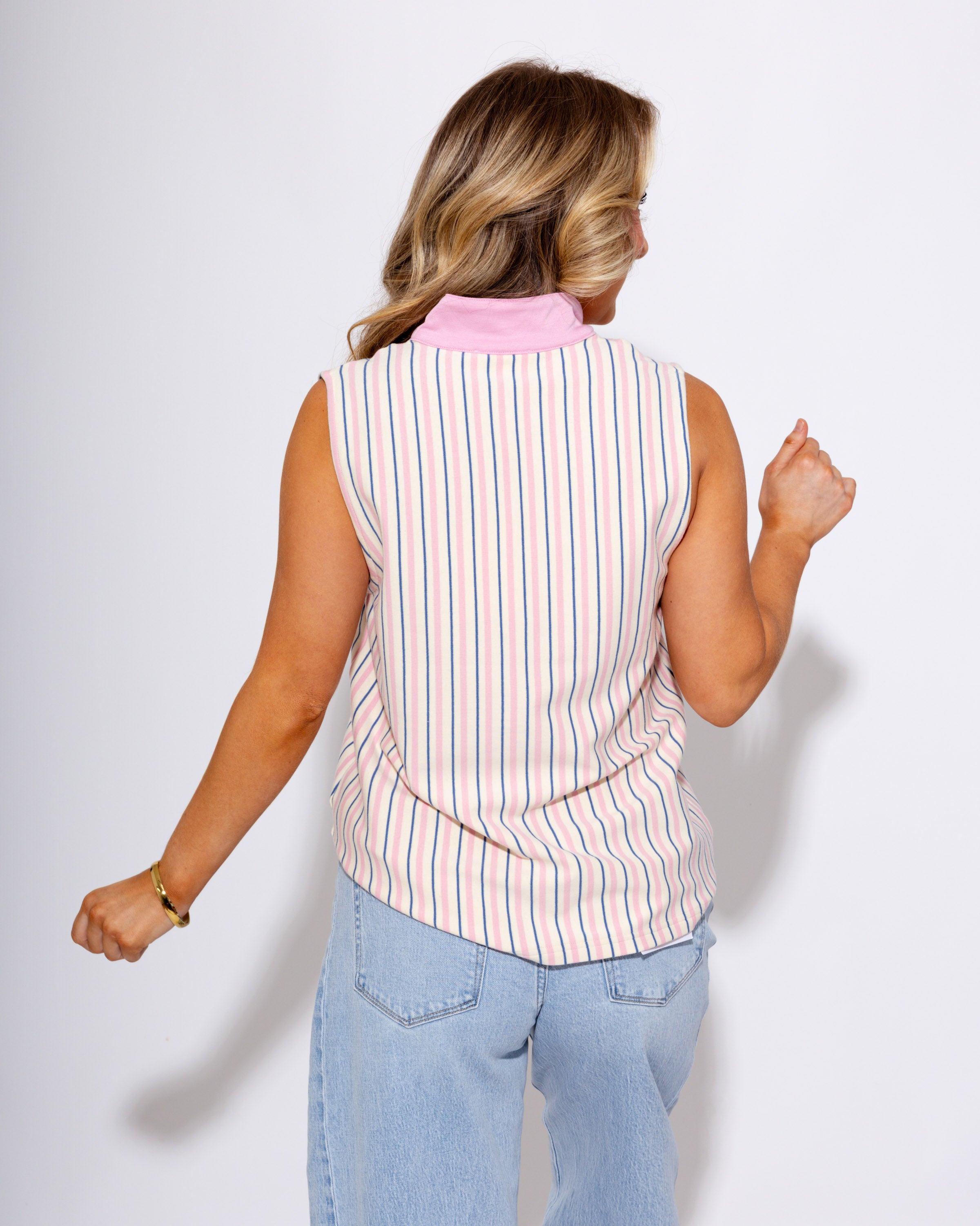 Preppy Pink Stripe Contrast Tank