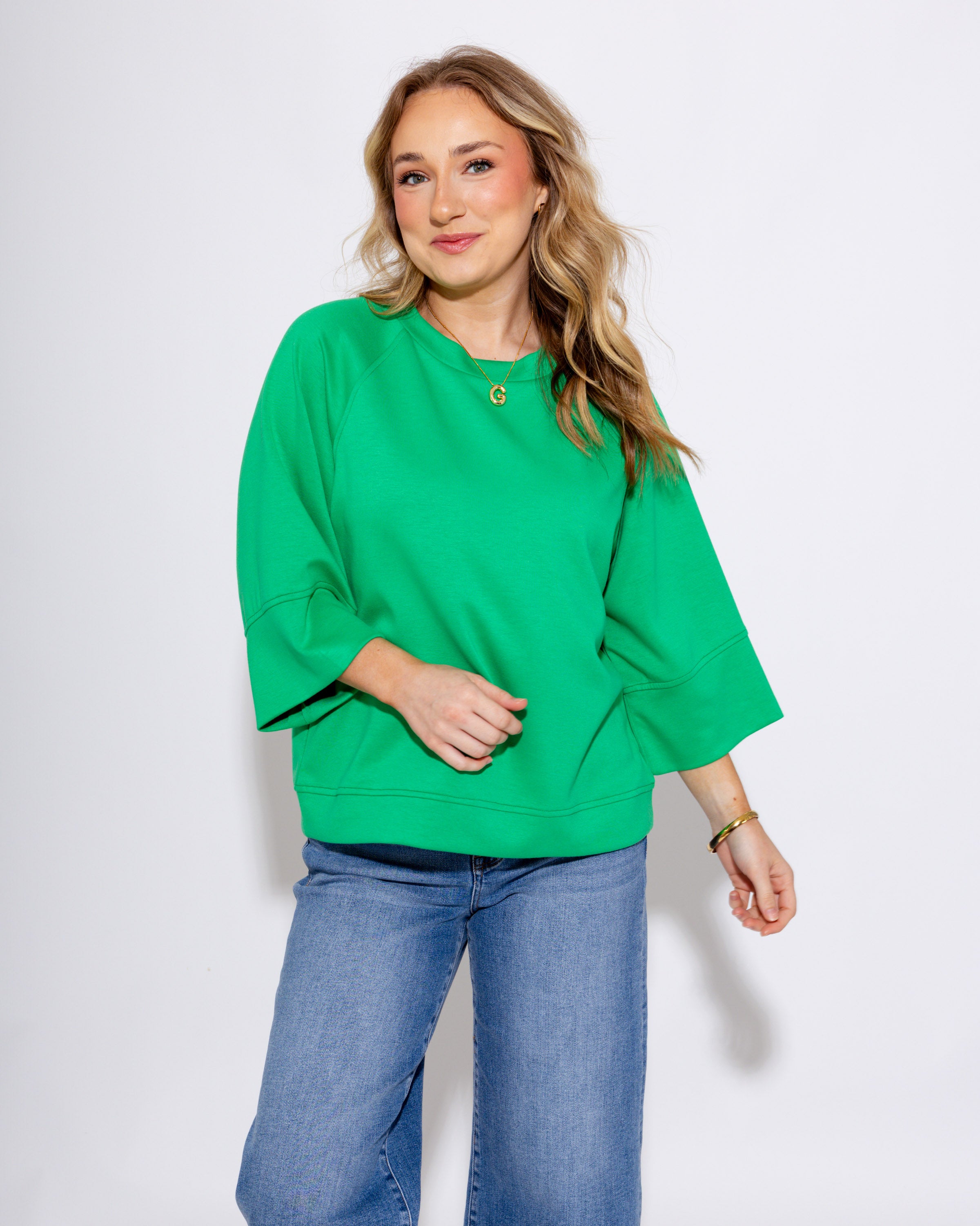 LuxeKnits Short Sleeve Top in Green