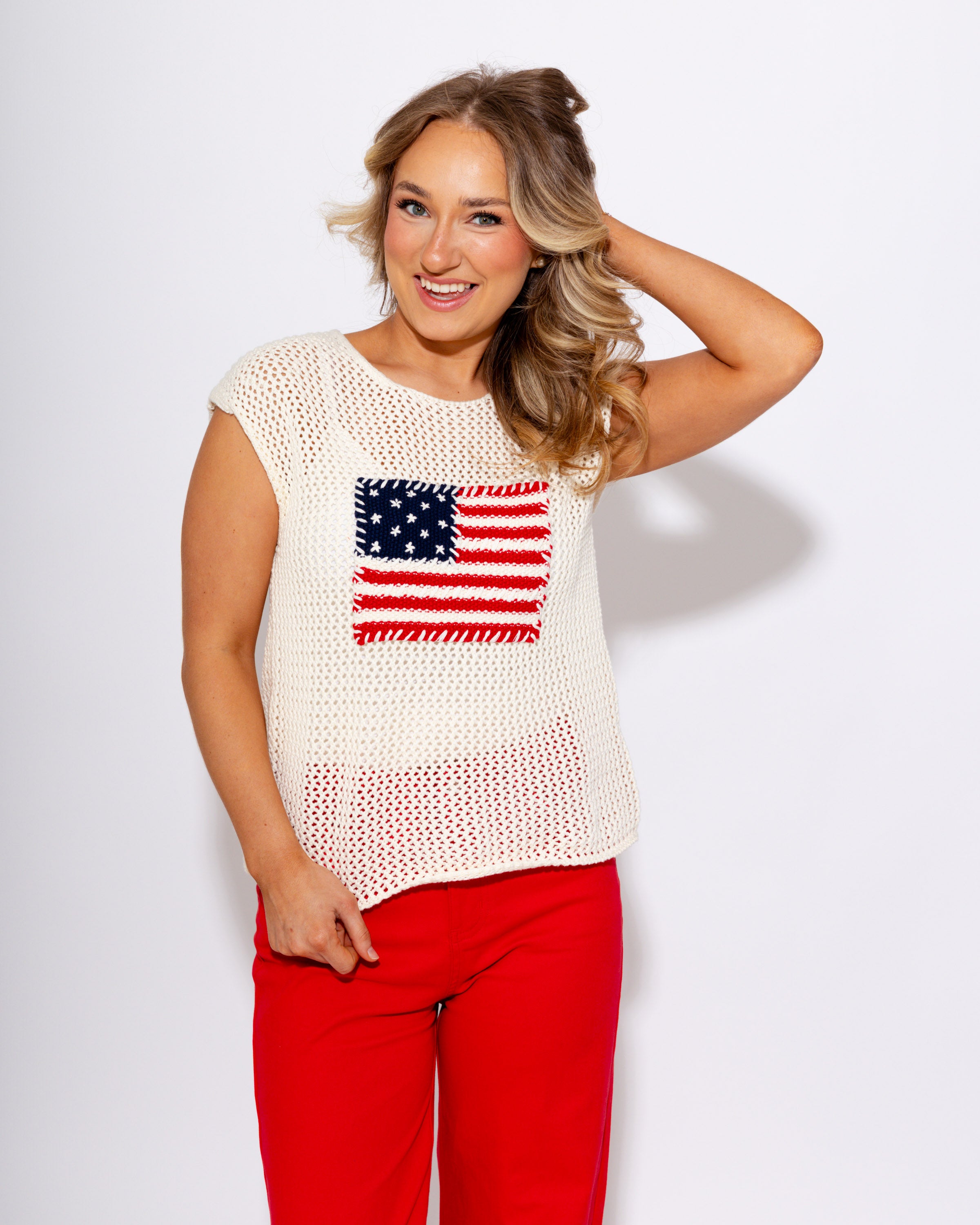 Stars & Stripes Mesh Knit Top