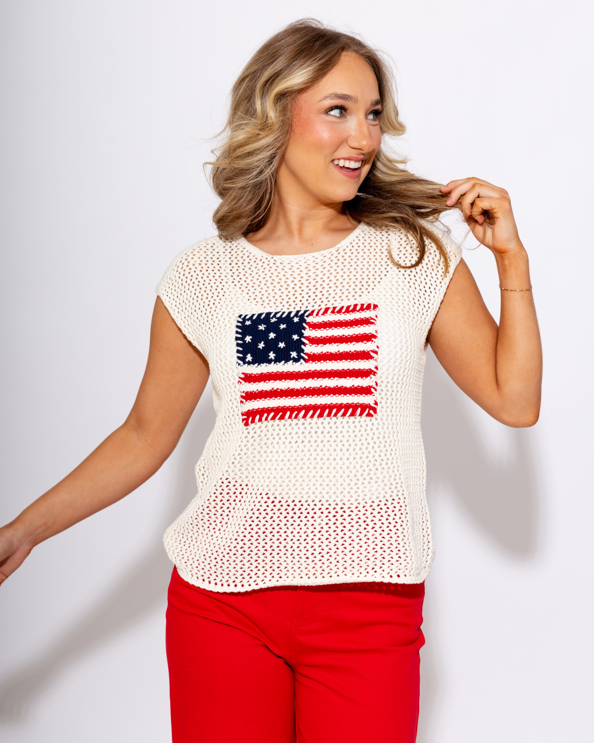 Stars & Stripes Mesh Knit Top