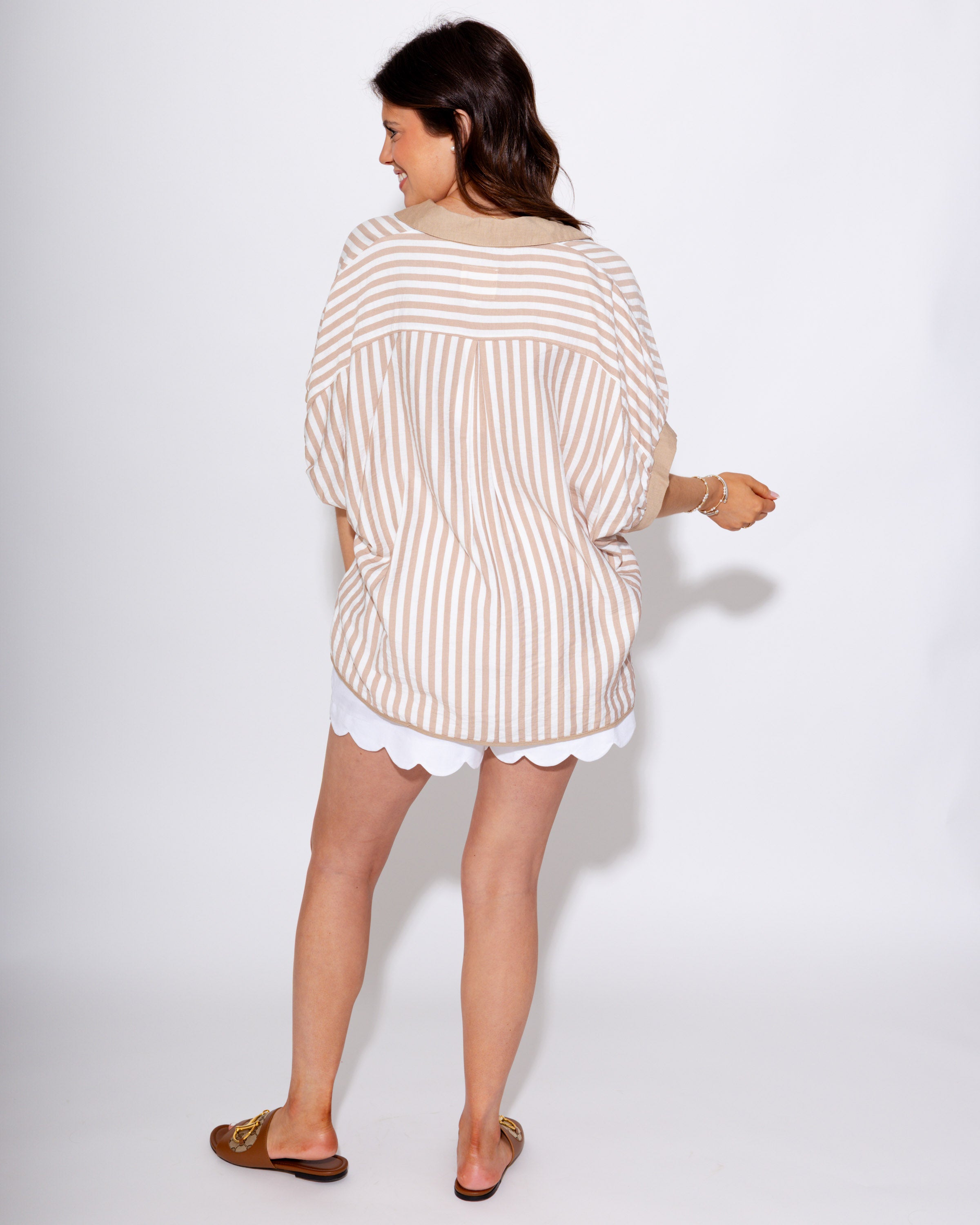 Stripe Collared Oversized Top in Latte