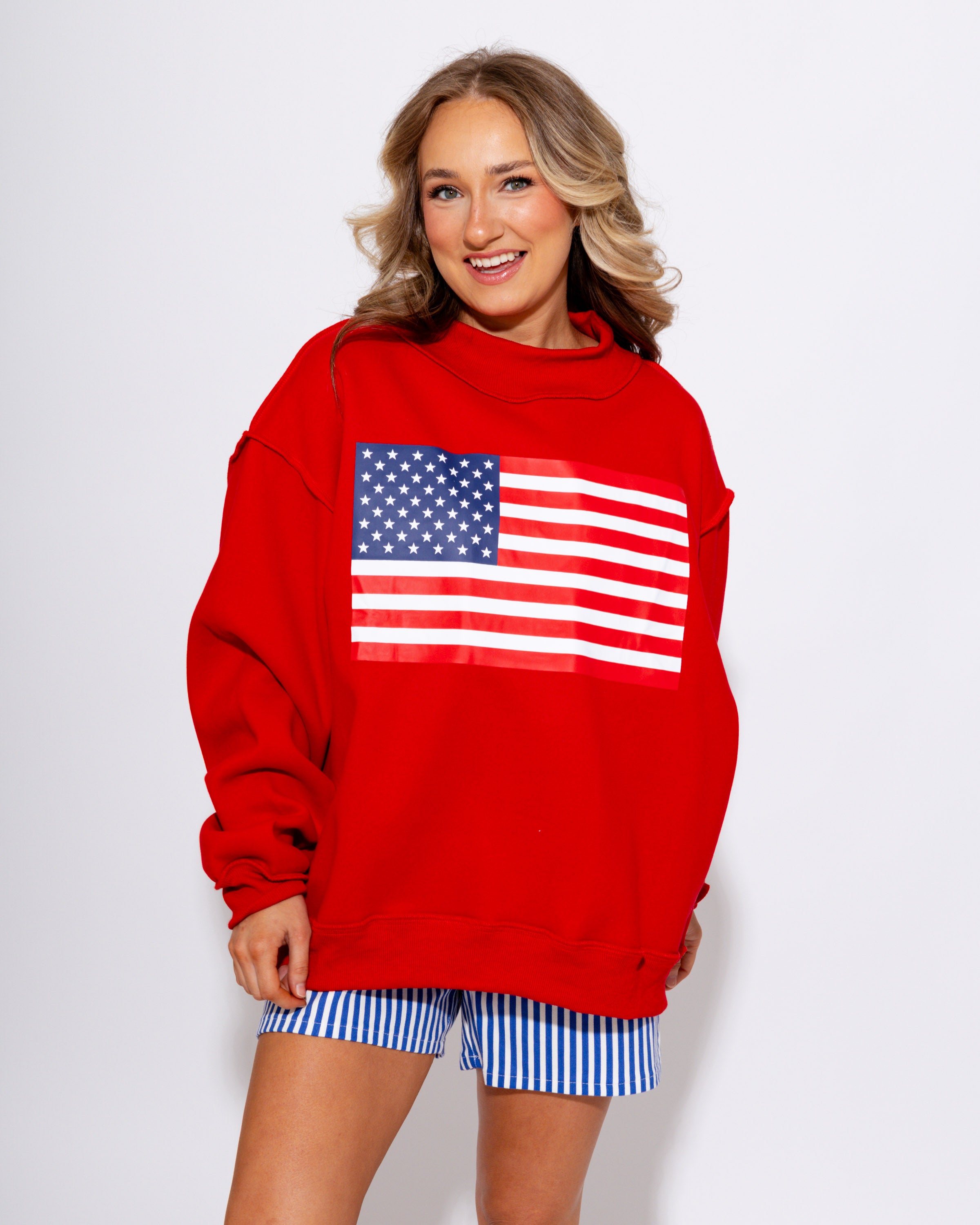 USA/Flag Print Reversible Mock Neck Sweatshirt