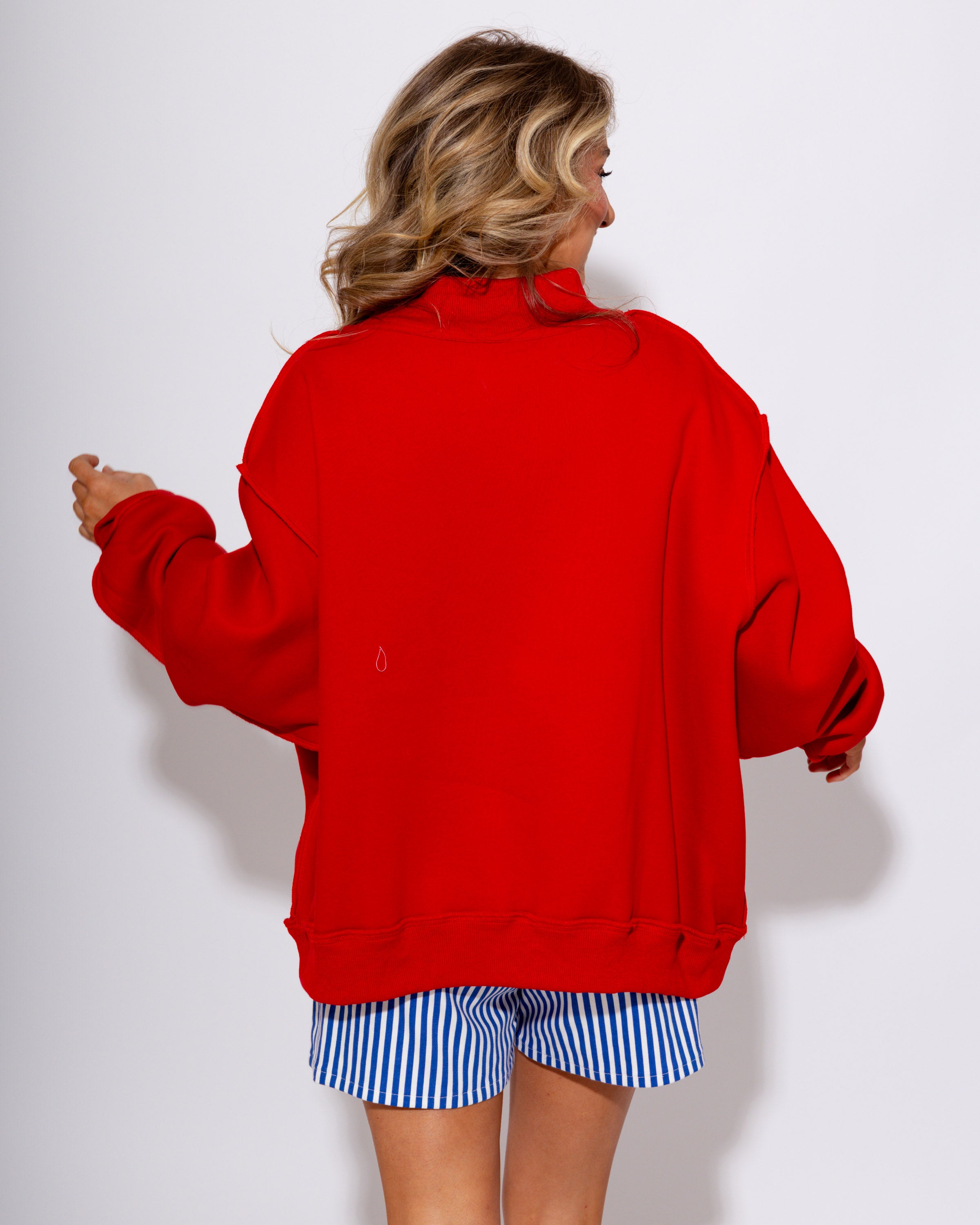 USA/Flag Print Reversible Mock Neck Sweatshirt