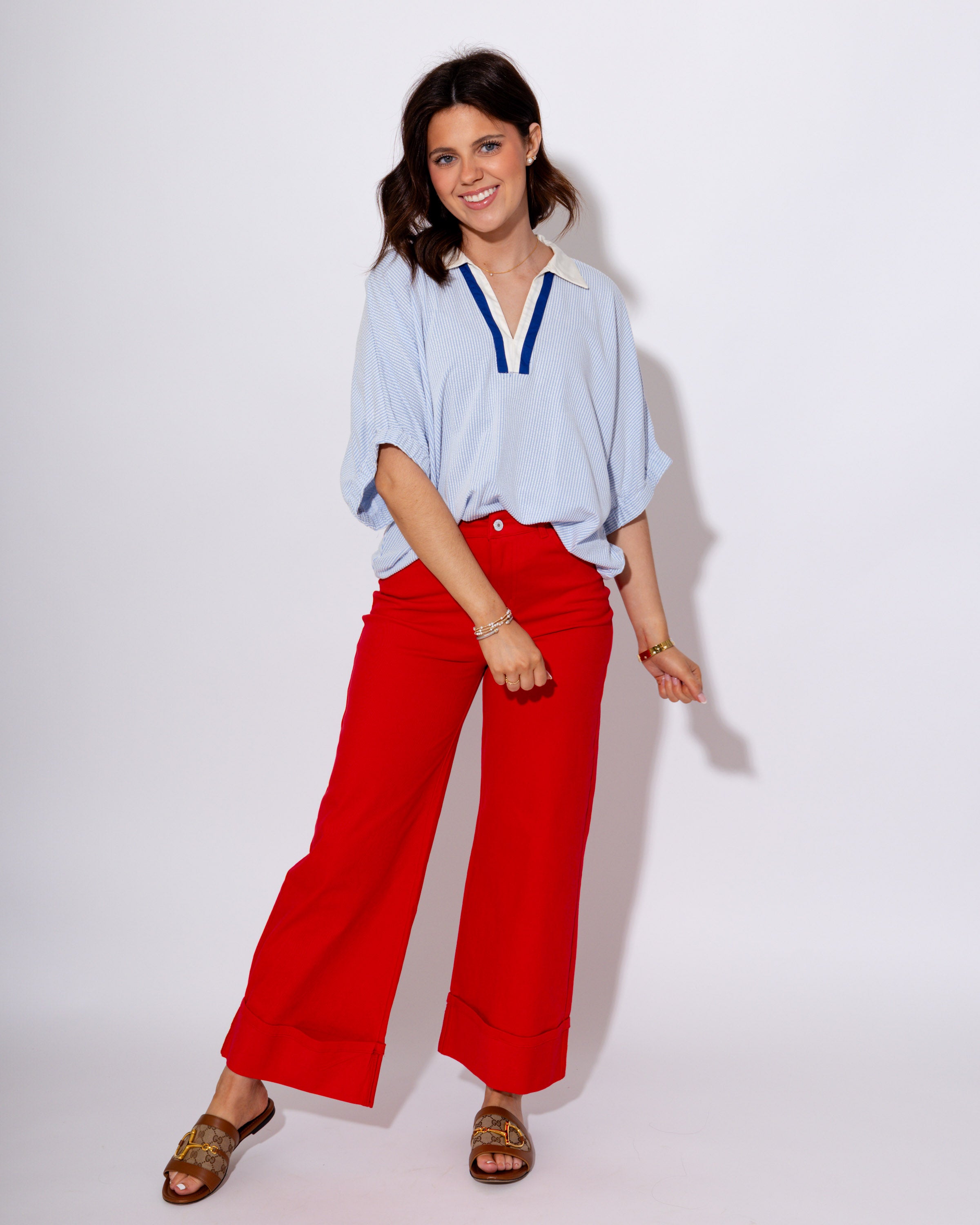 Casual Chic V-Neck Dolman in Blue