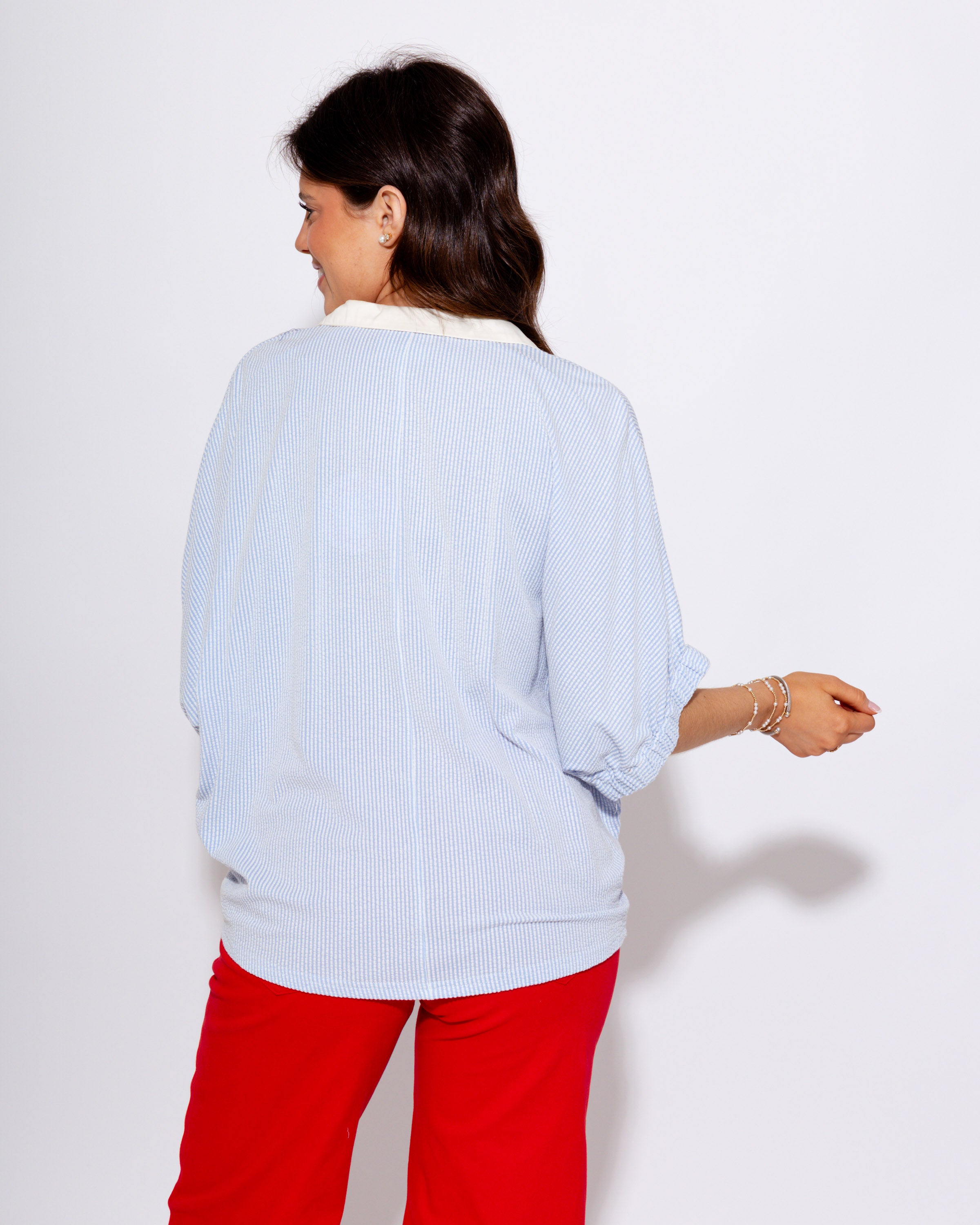 Casual Chic V-Neck Dolman in Blue