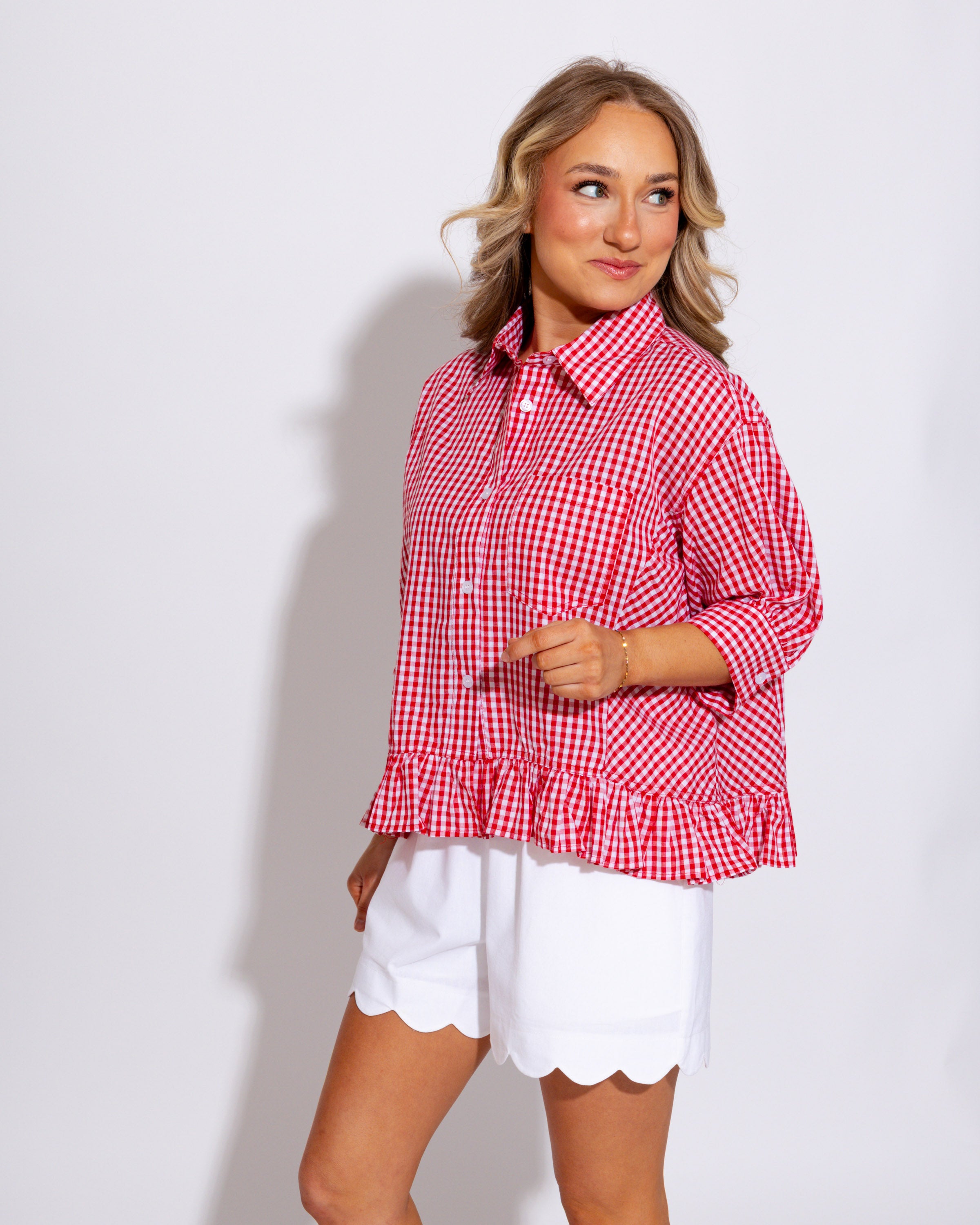 Red Gingham Ruffle Top