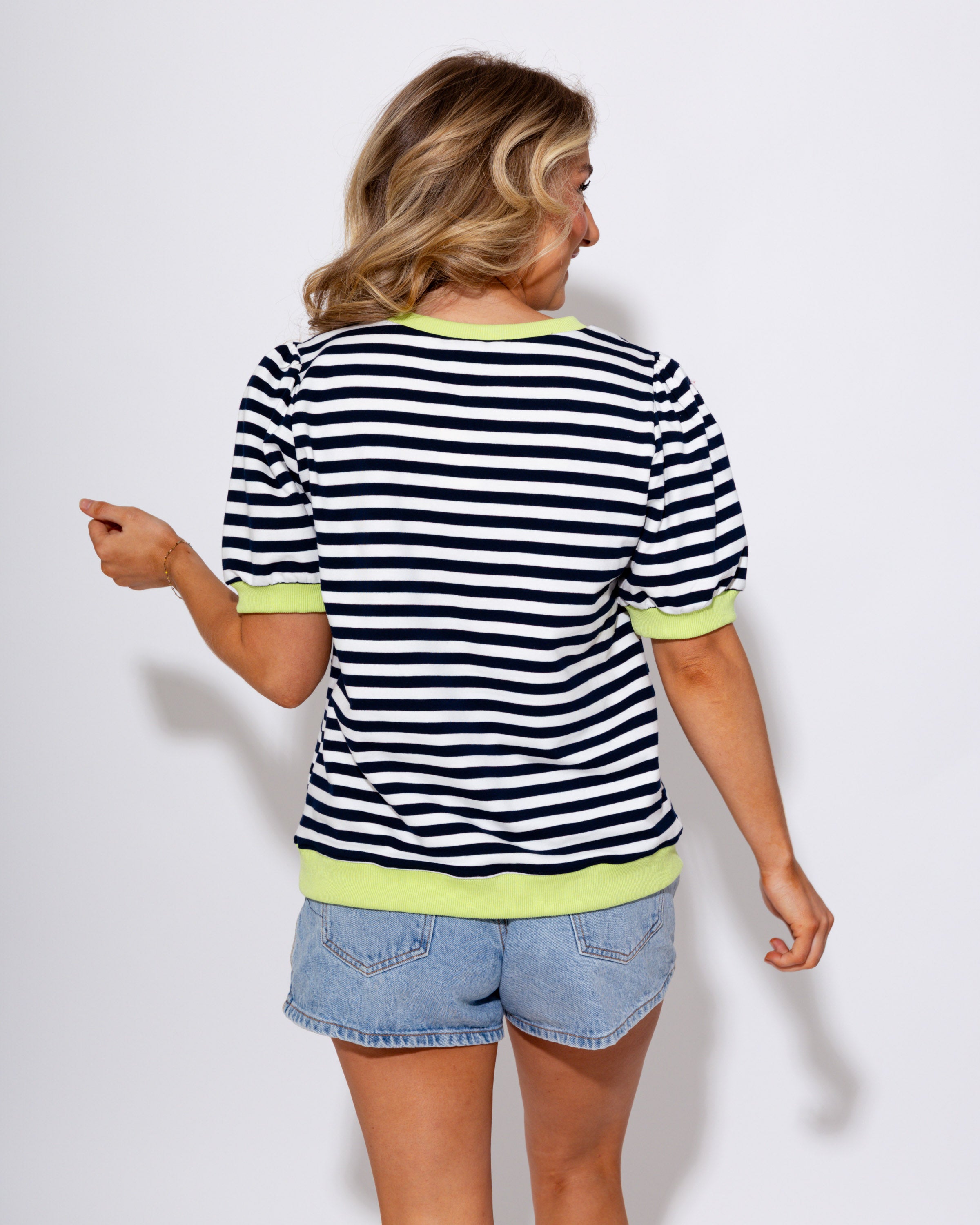 Contrast Stripe Puff Sleeve Top