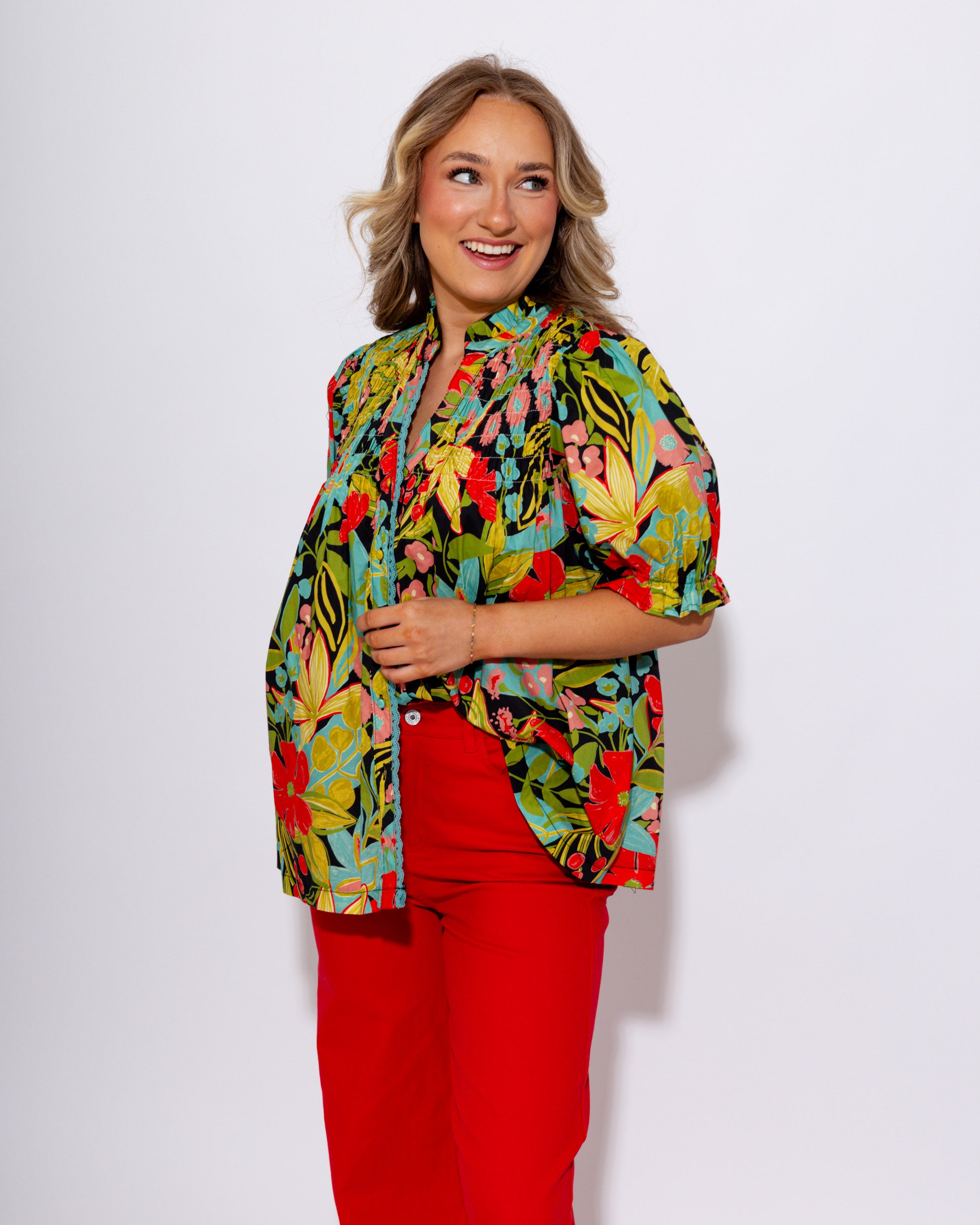 Floral Smocked Detail Top