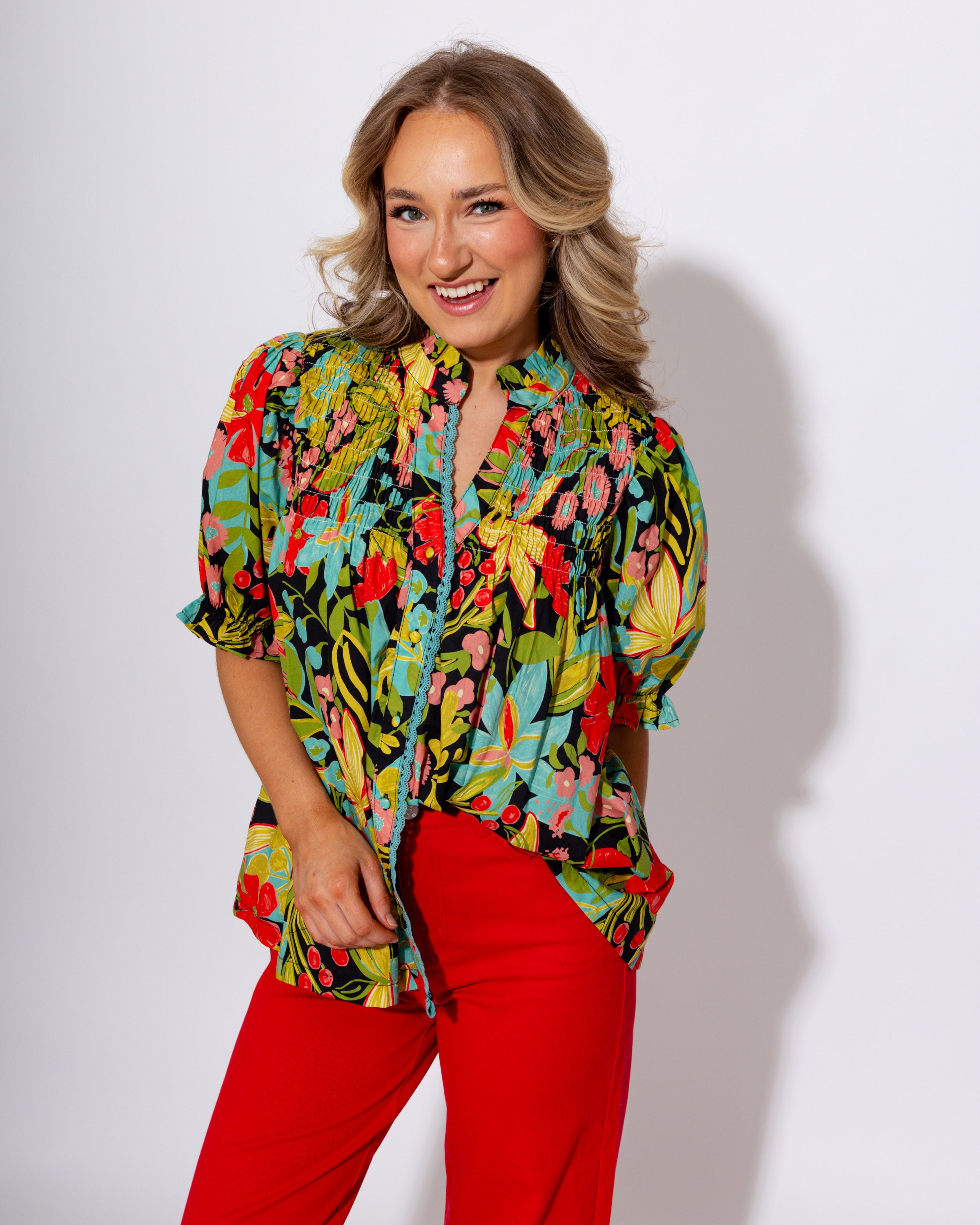 Floral Smocked Detail Top