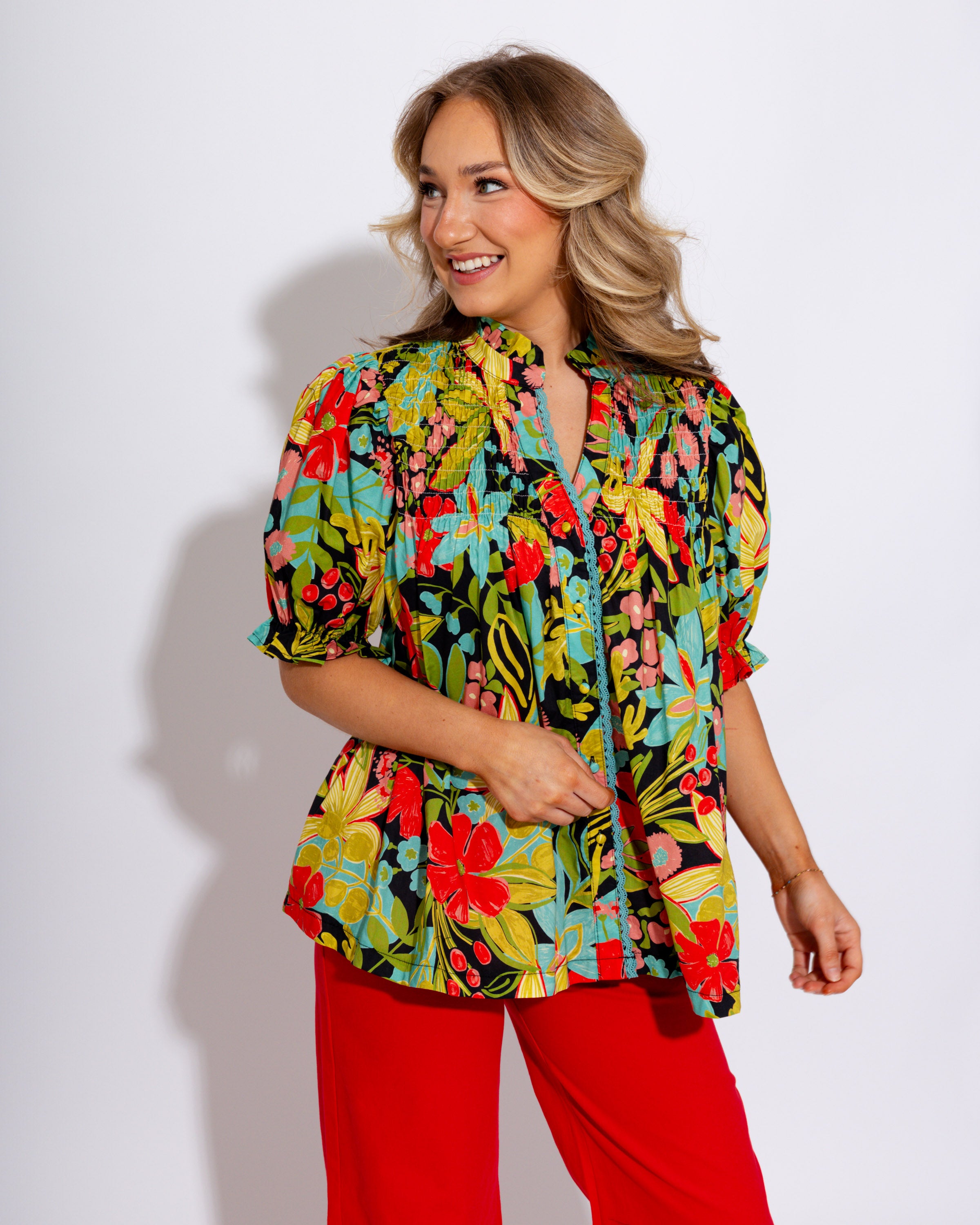 Floral Smocked Detail Top