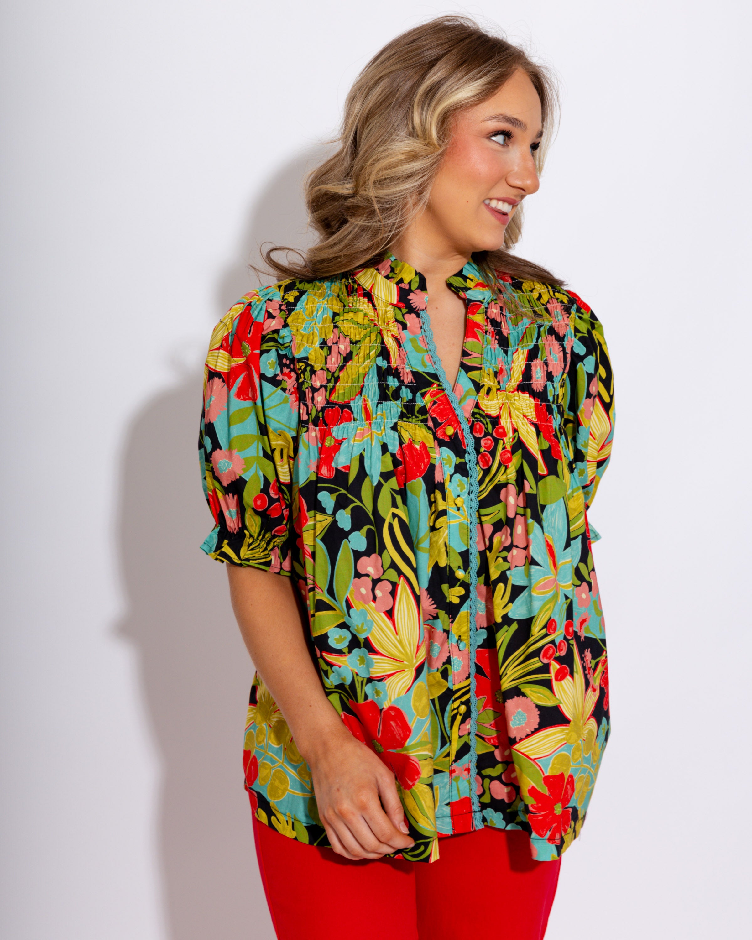 Floral Smocked Detail Top