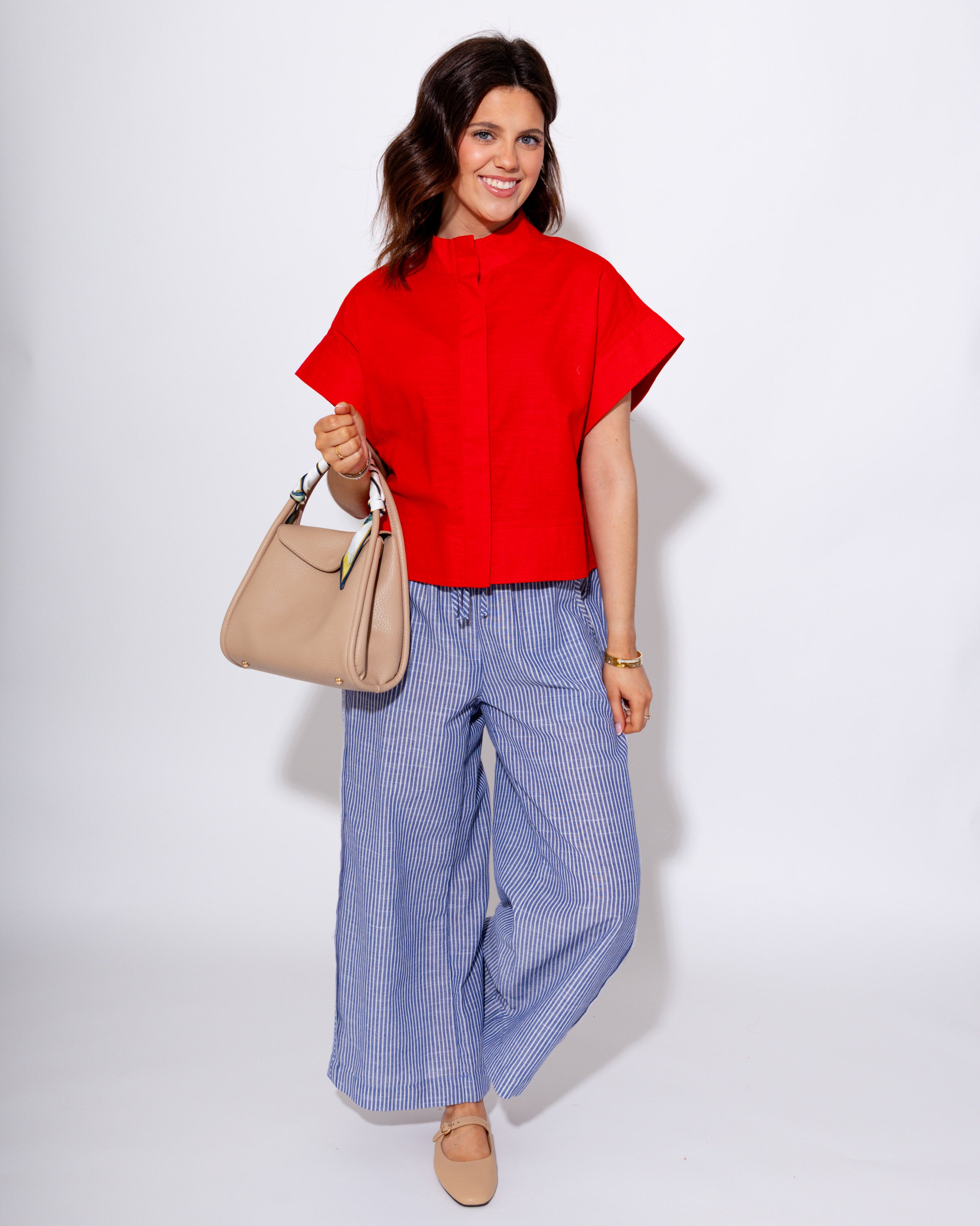 Linen Blend Striped Wide Leg Pants