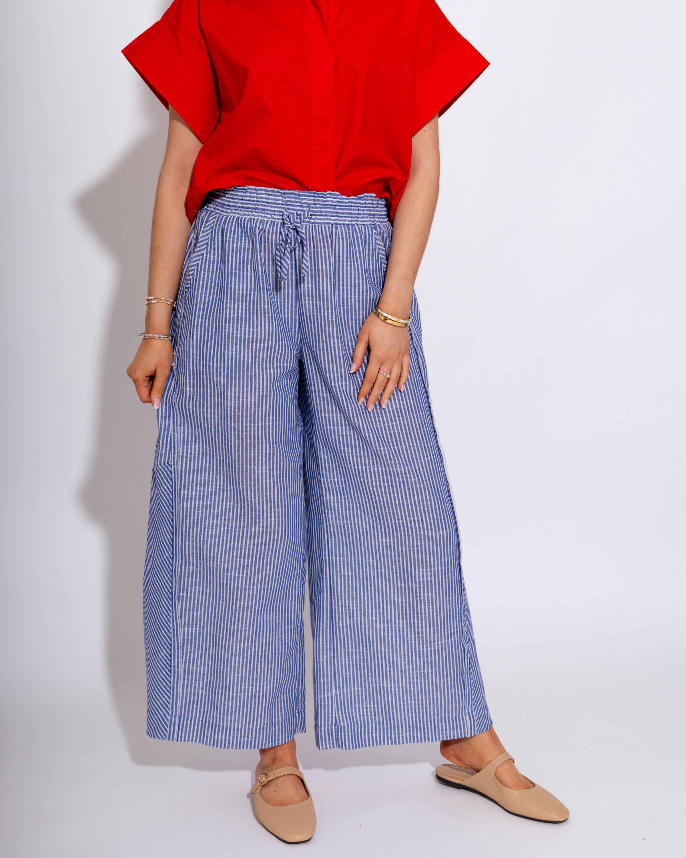 Linen Blend Striped Wide Leg Pants
