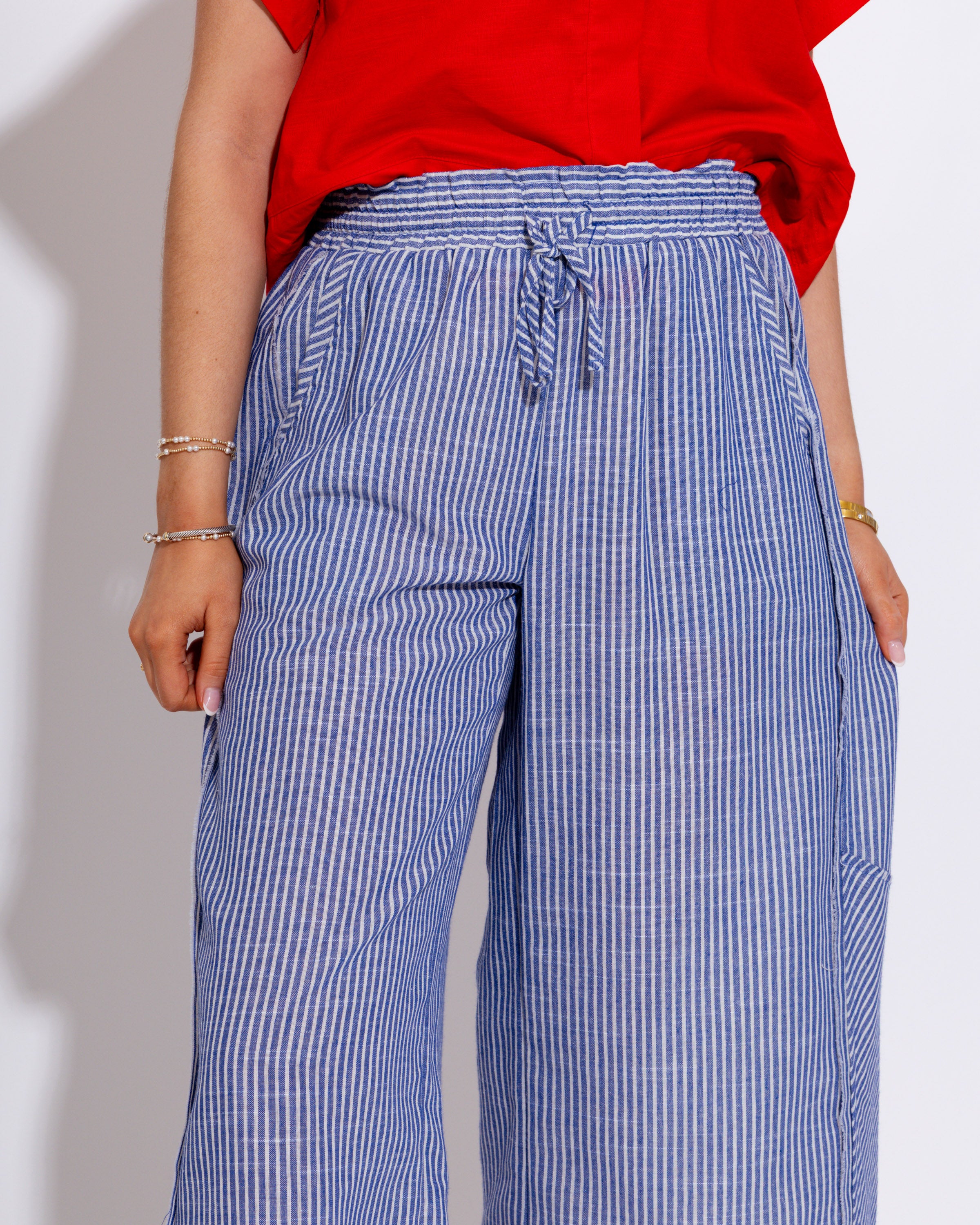 Linen Blend Striped Wide Leg Pants