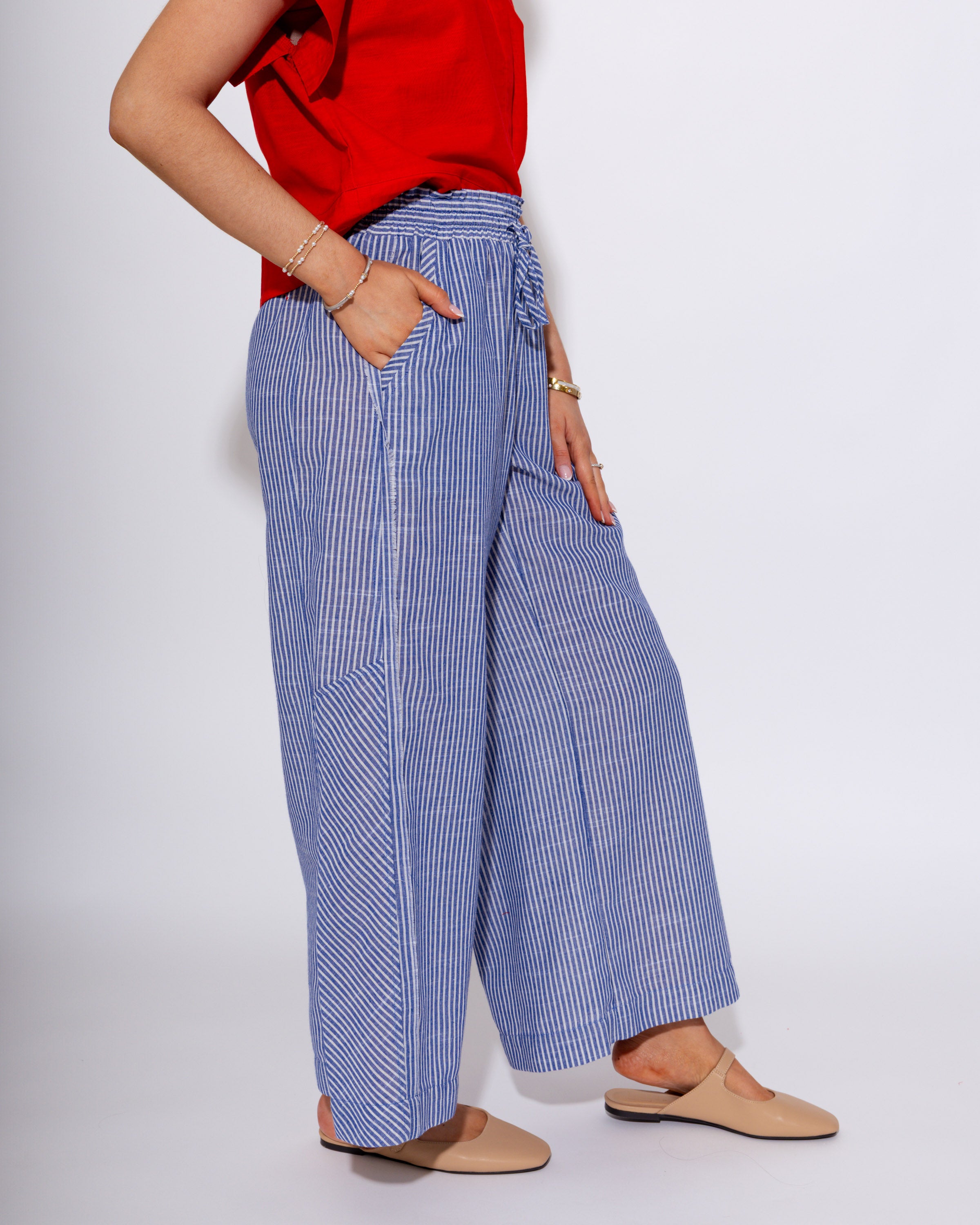 Linen Blend Striped Wide Leg Pants