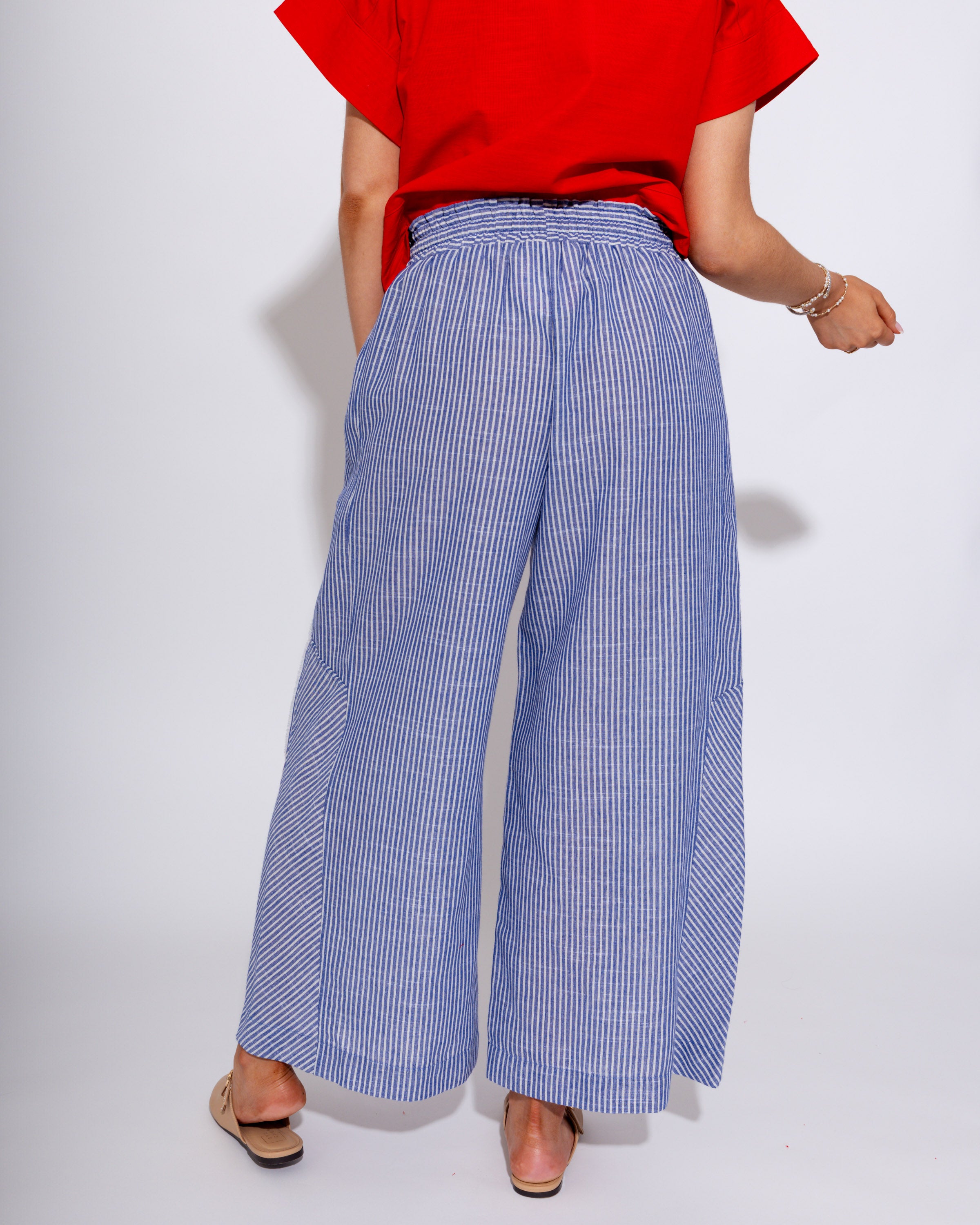 Linen Blend Striped Wide Leg Pants