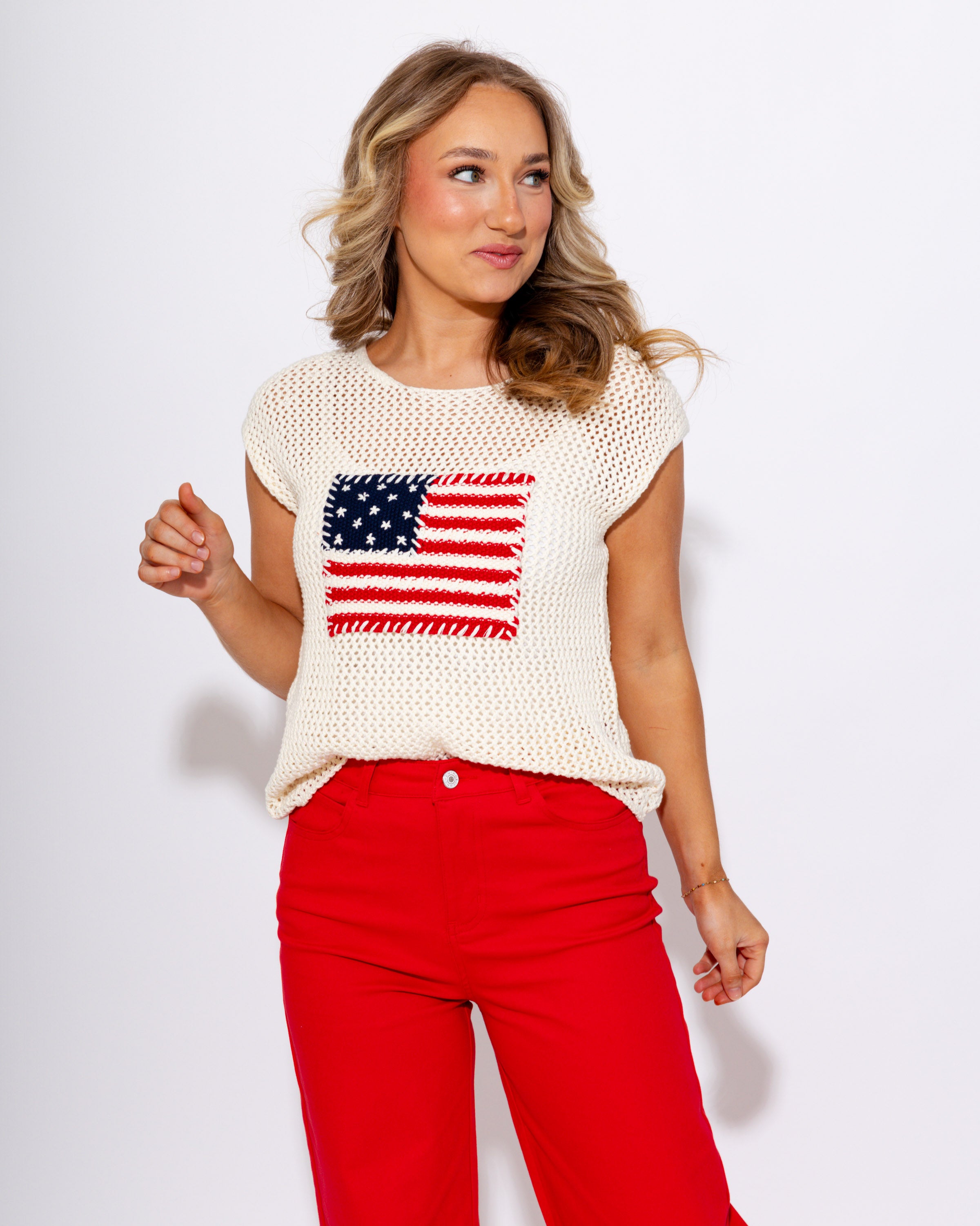 Stars & Stripes Mesh Knit Top