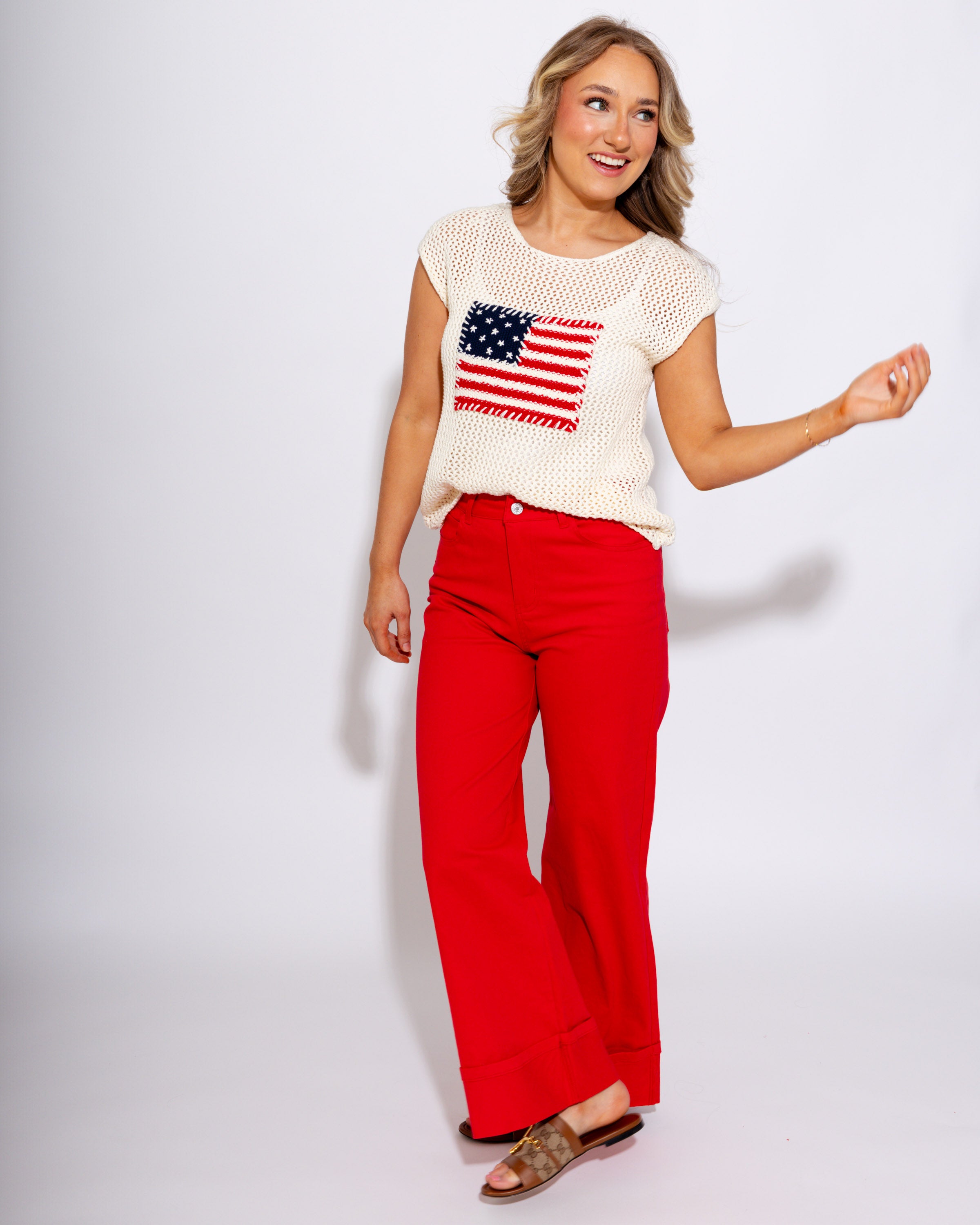 Stars & Stripes Mesh Knit Top