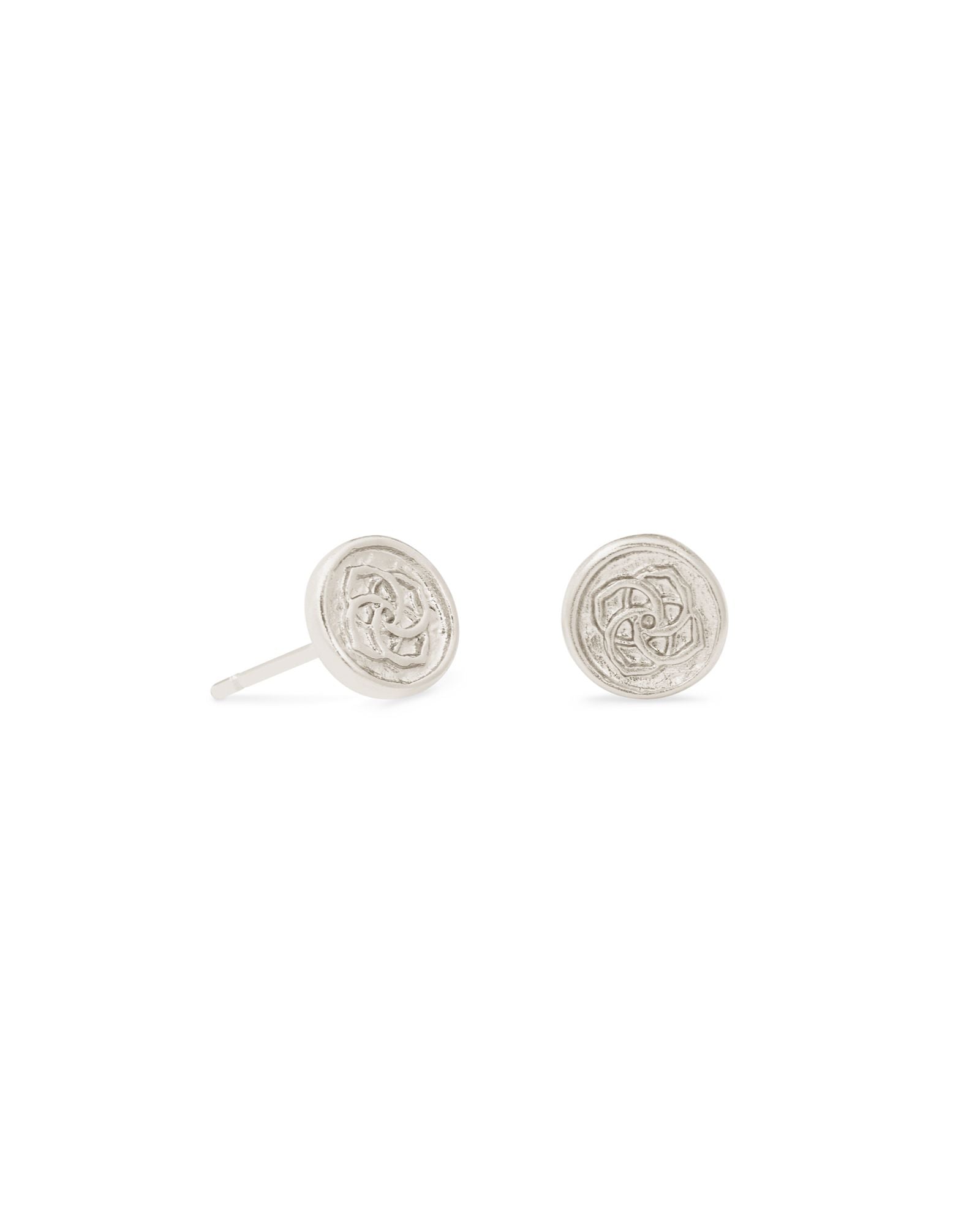 Stamped Dira Stud Earring in Rhodium