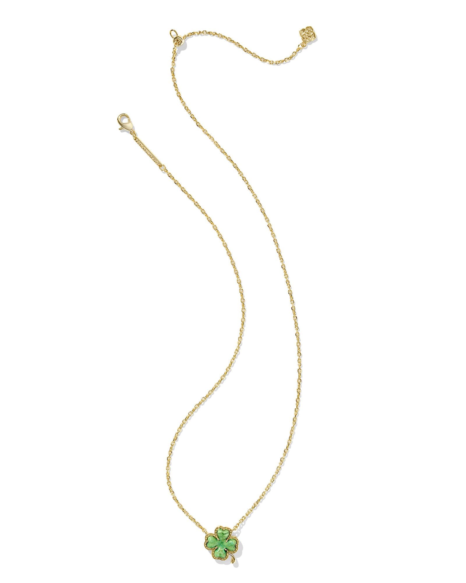 Clover Short Pendant Necklace in Gold Lime Green Magnesite