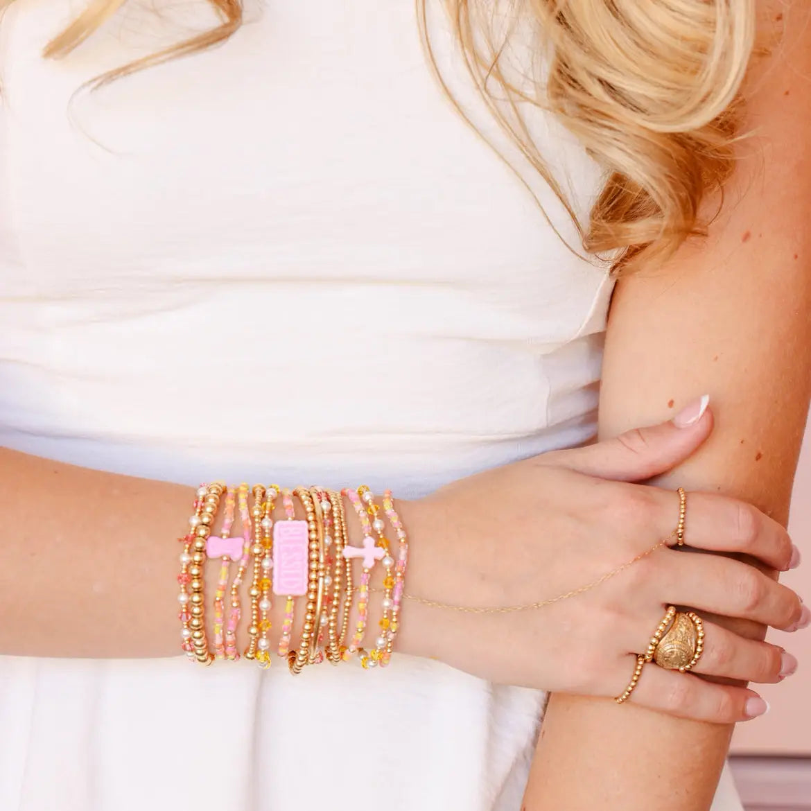 Pink Cross Bracelet on Color