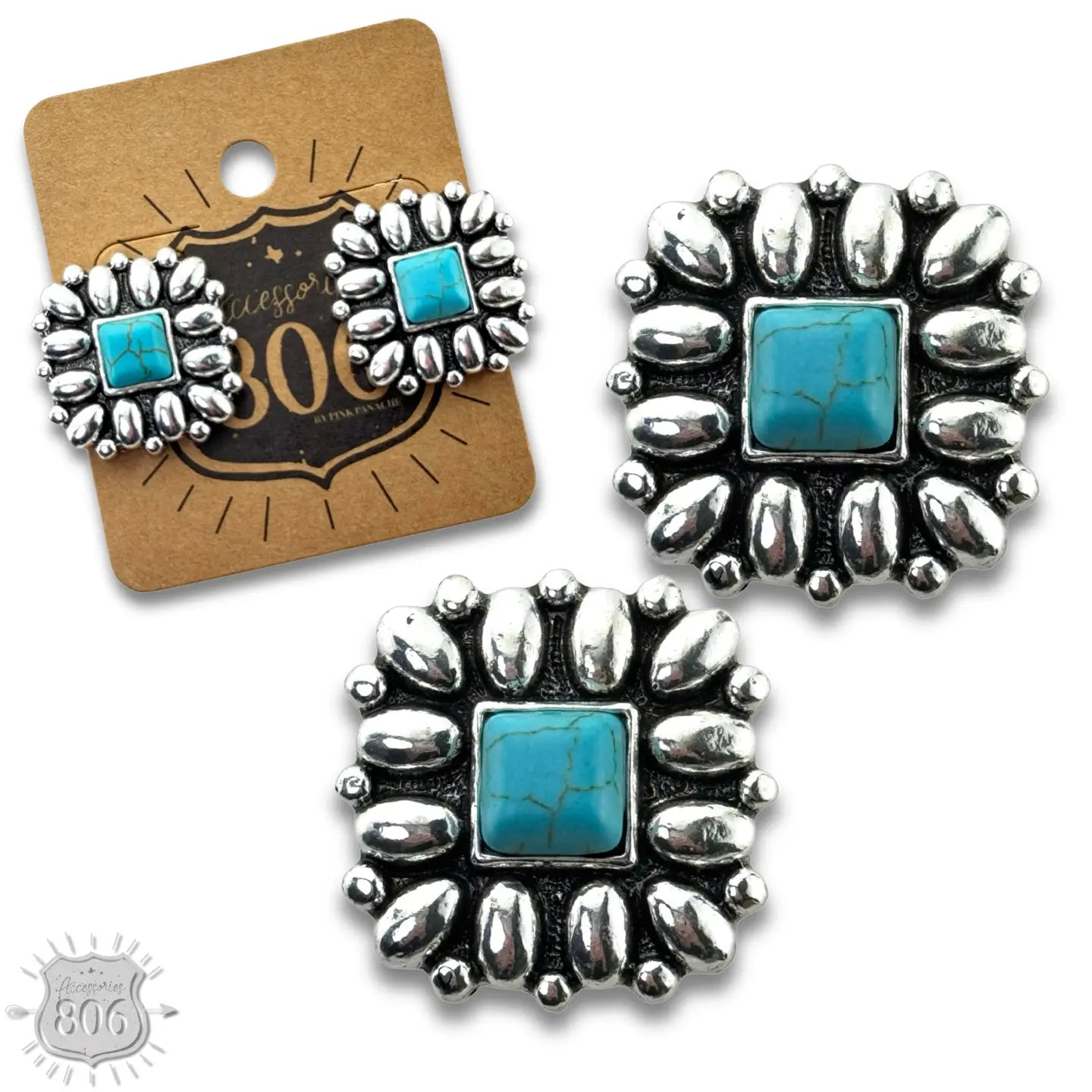 Western Silver and Stone Post Earring
