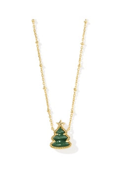 Holiday Tree Short Pendant Necklace in Gold Green Quartzite