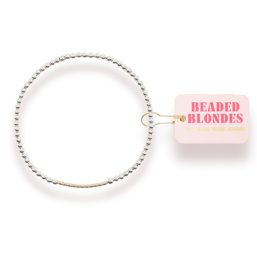 Dainty Bar Bracelet in Silver with Gold