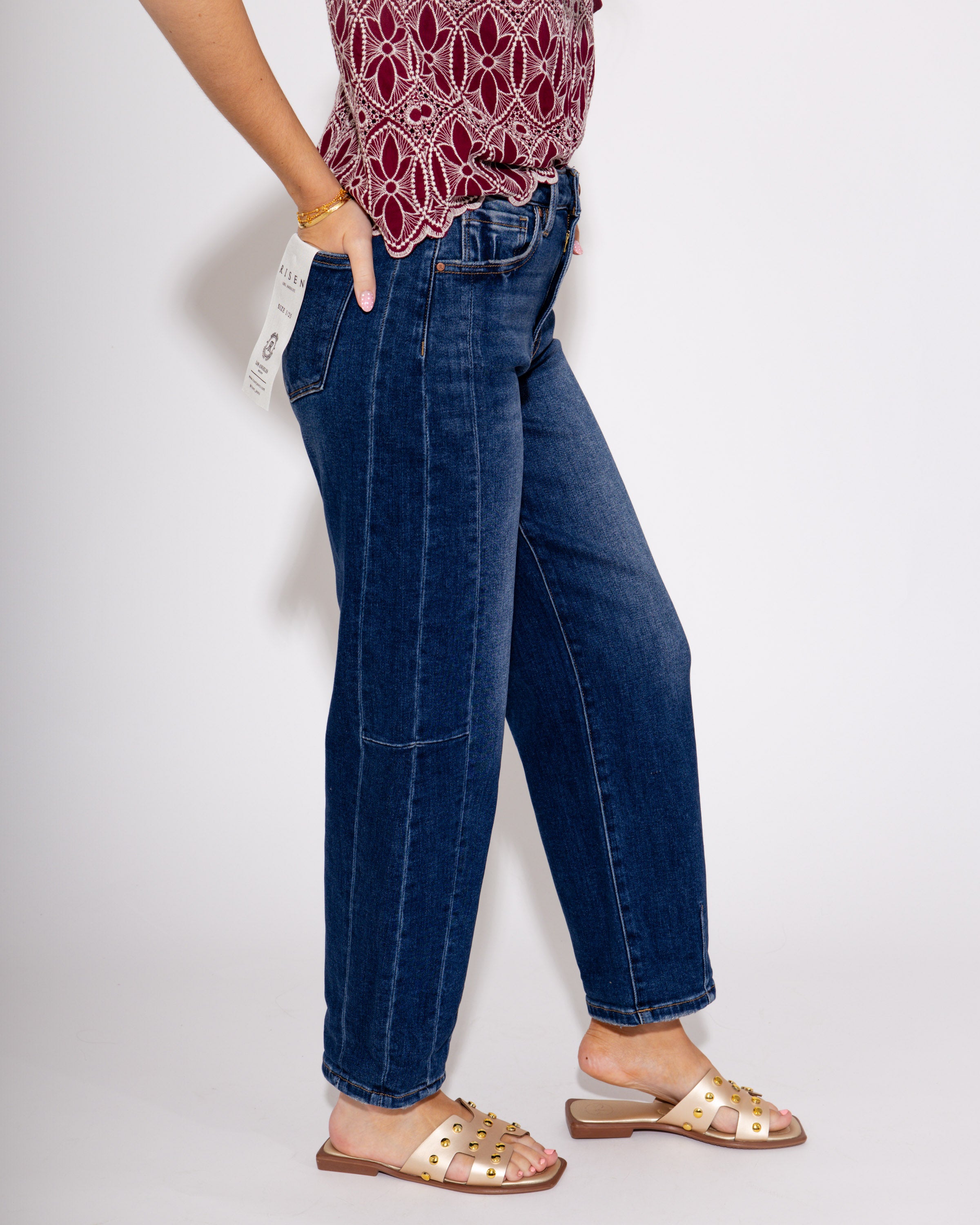 High Rise Barrel Jean in Dark