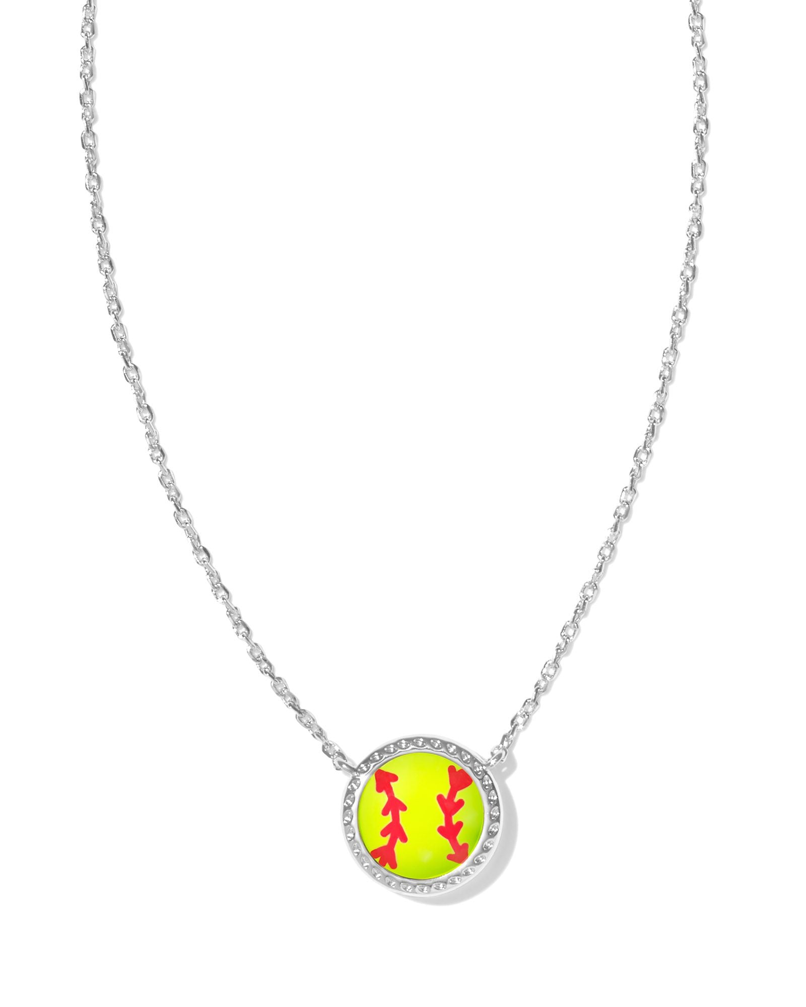 Softball Short Pendant Necklace in Silver Chartreuse Magnesite