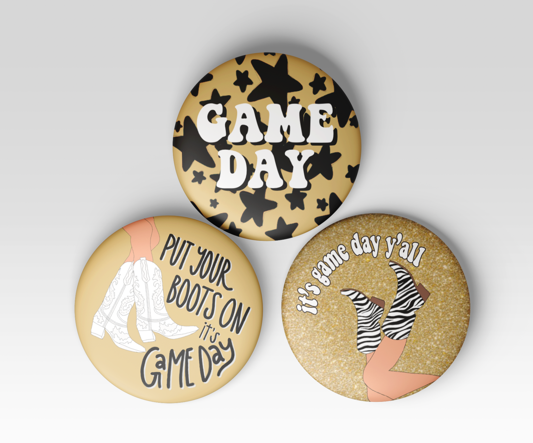 Gold & Black Game Day Tailgate Buttons | Game Day Pins