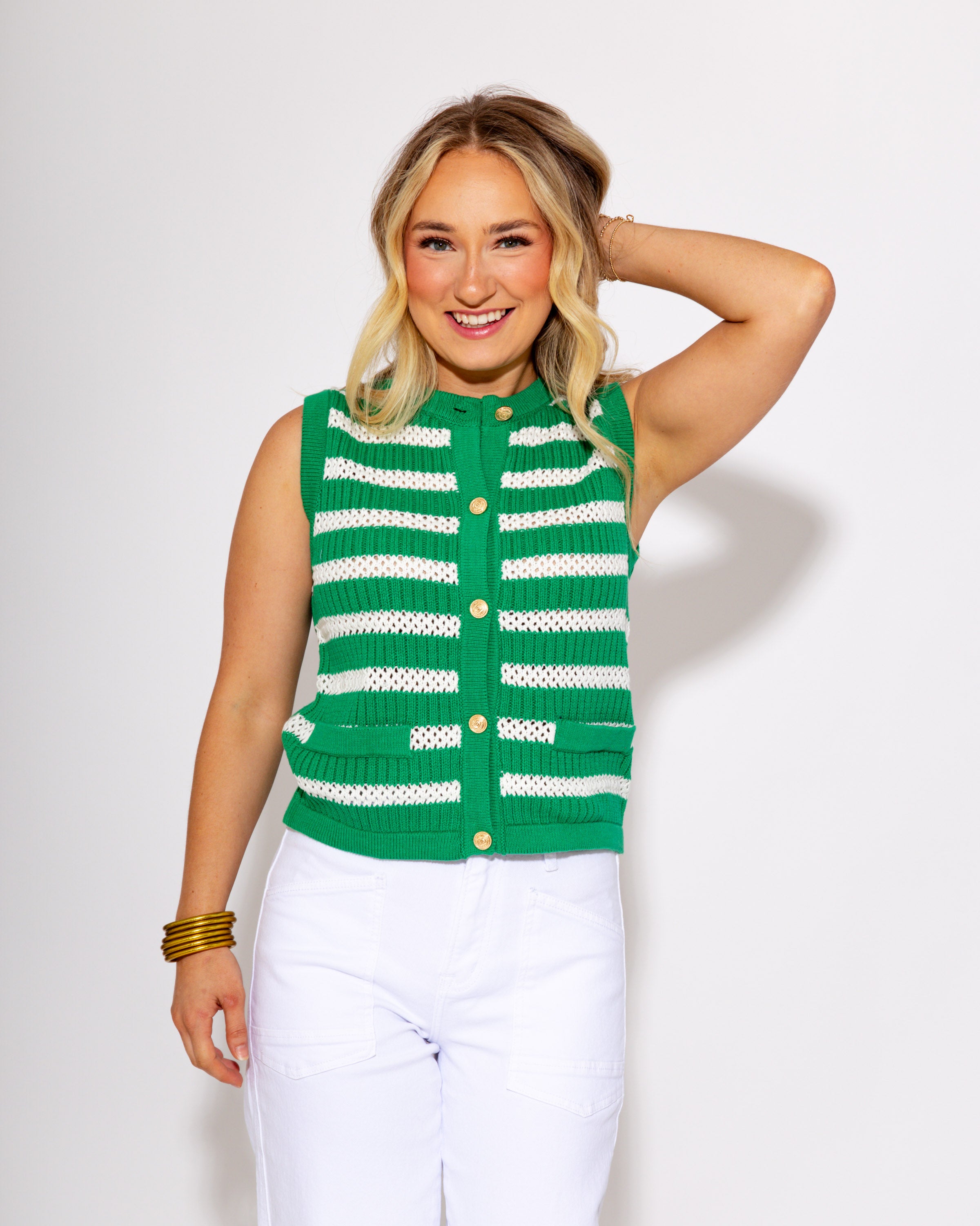 Bold Stripes Gold Button Up Vest