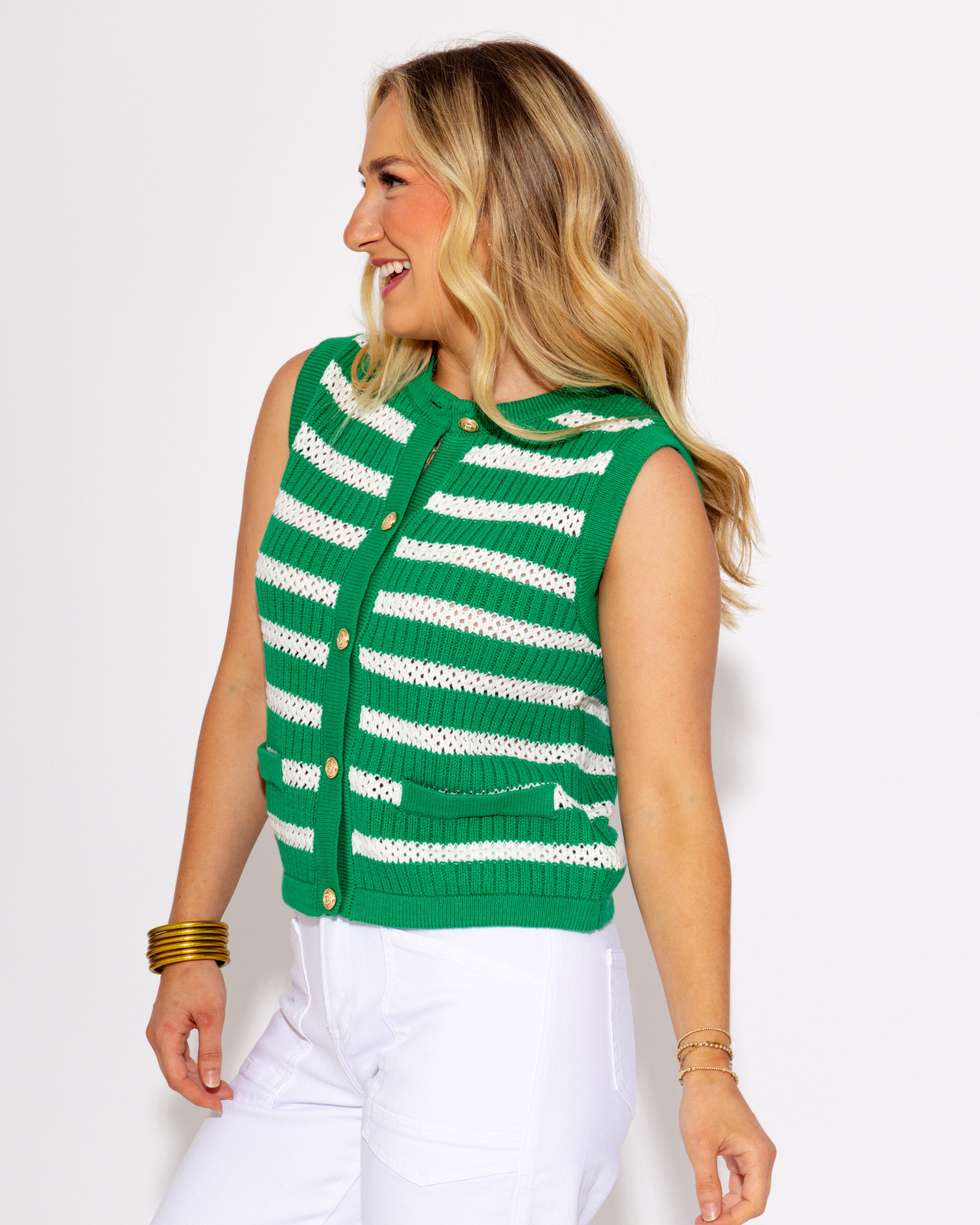 Bold Stripes Gold Button Up Vest