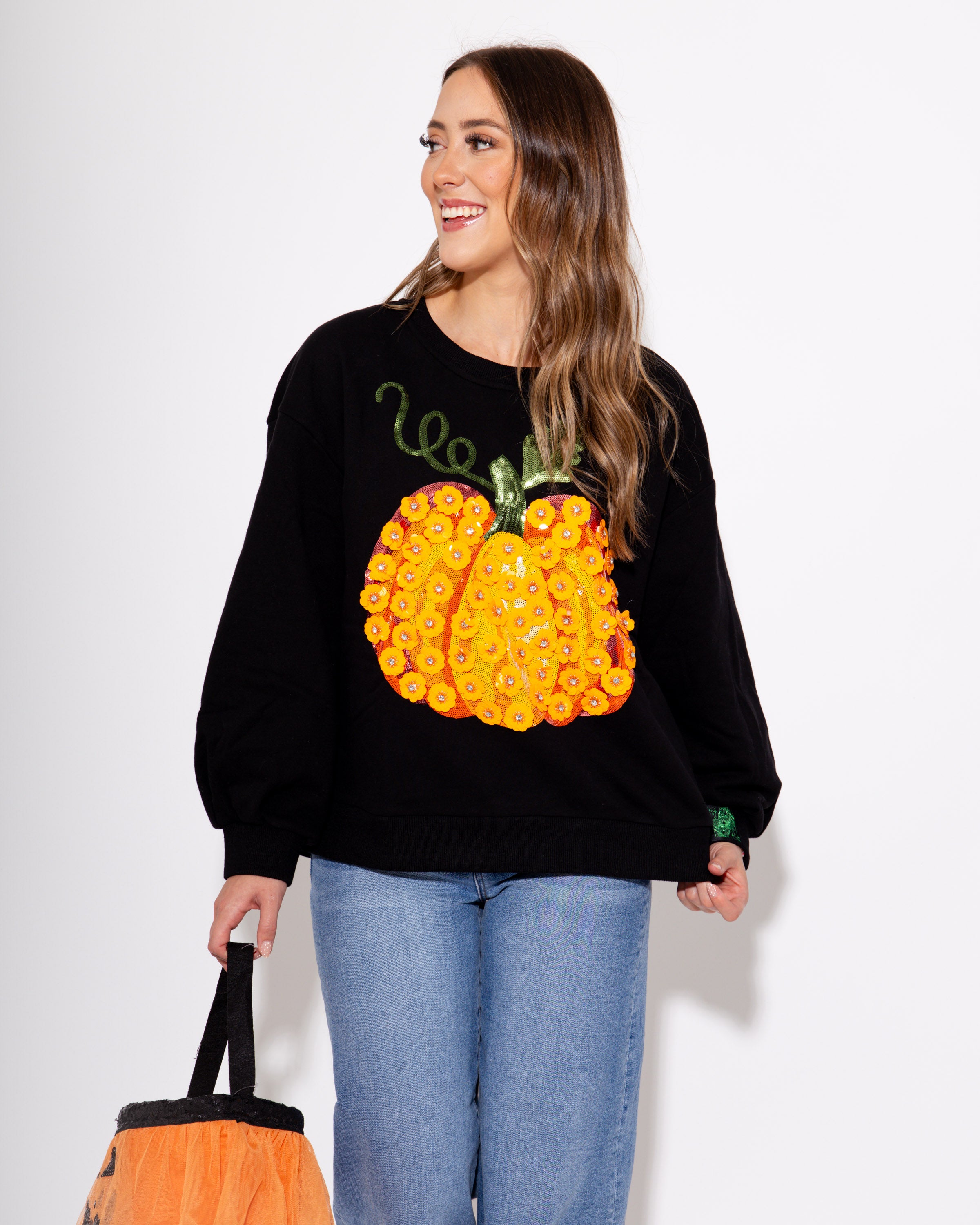 Flower Sequin Pumpkin Sweatshirt