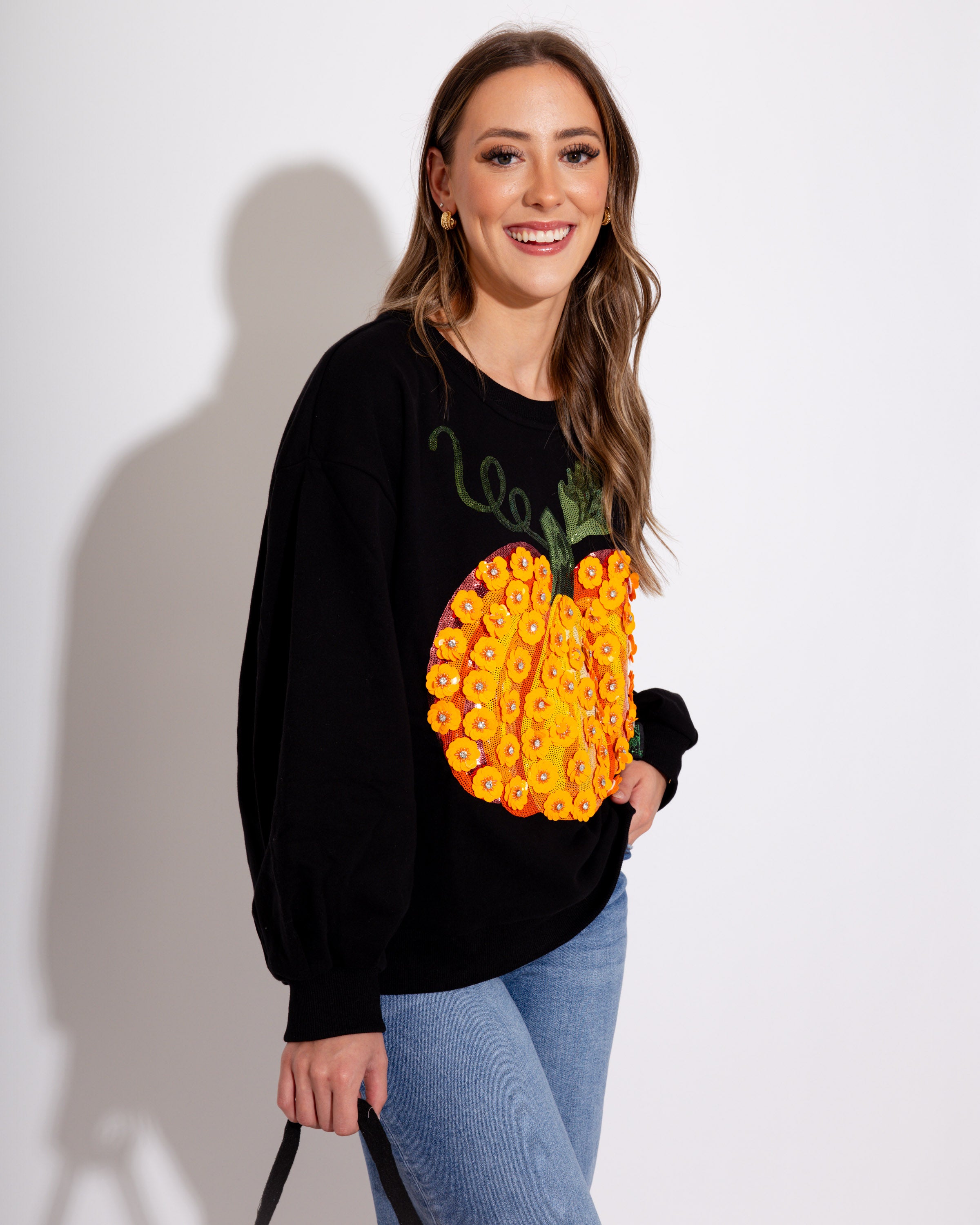 Flower Sequin Pumpkin Sweatshirt