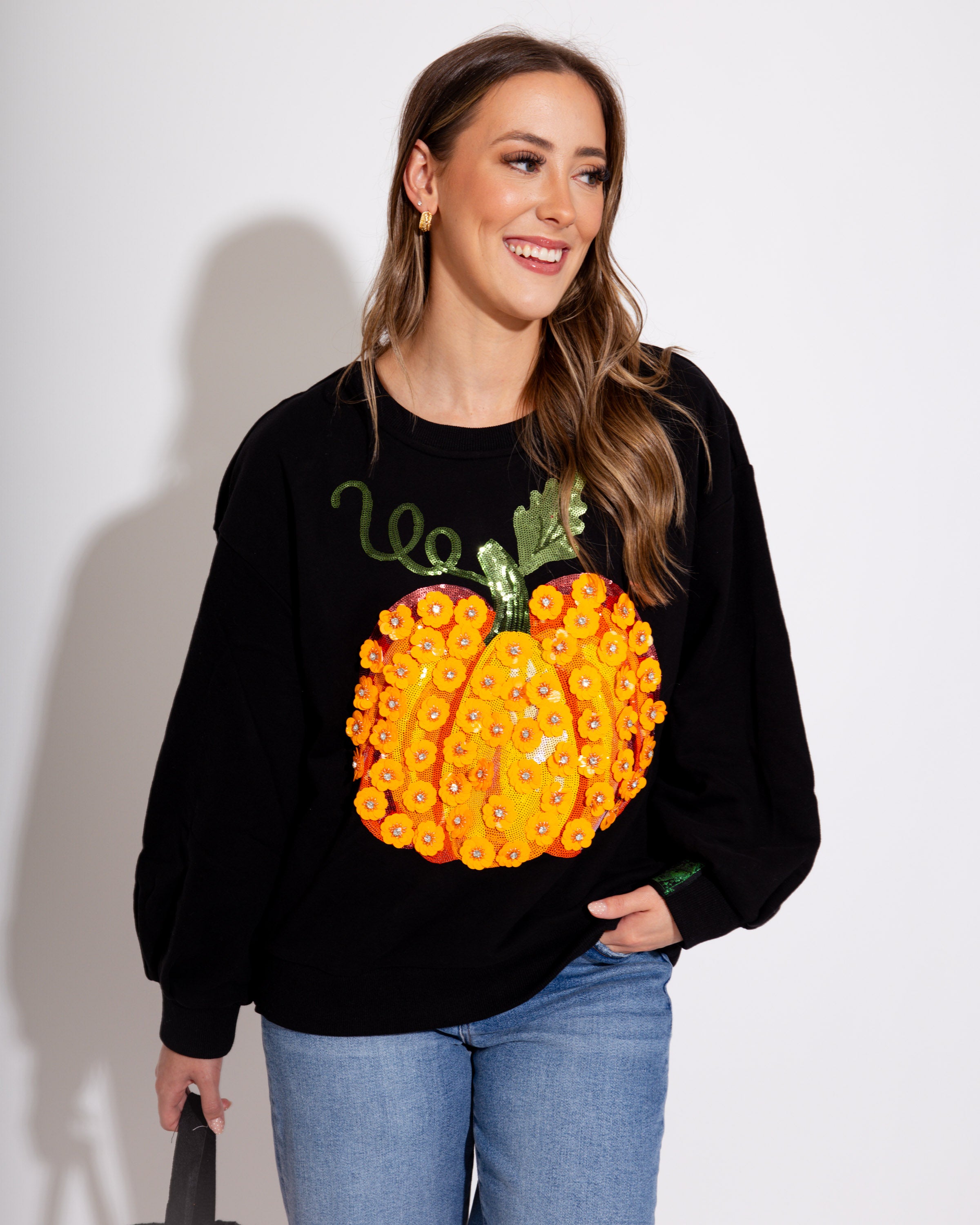 Flower Sequin Pumpkin Sweatshirt