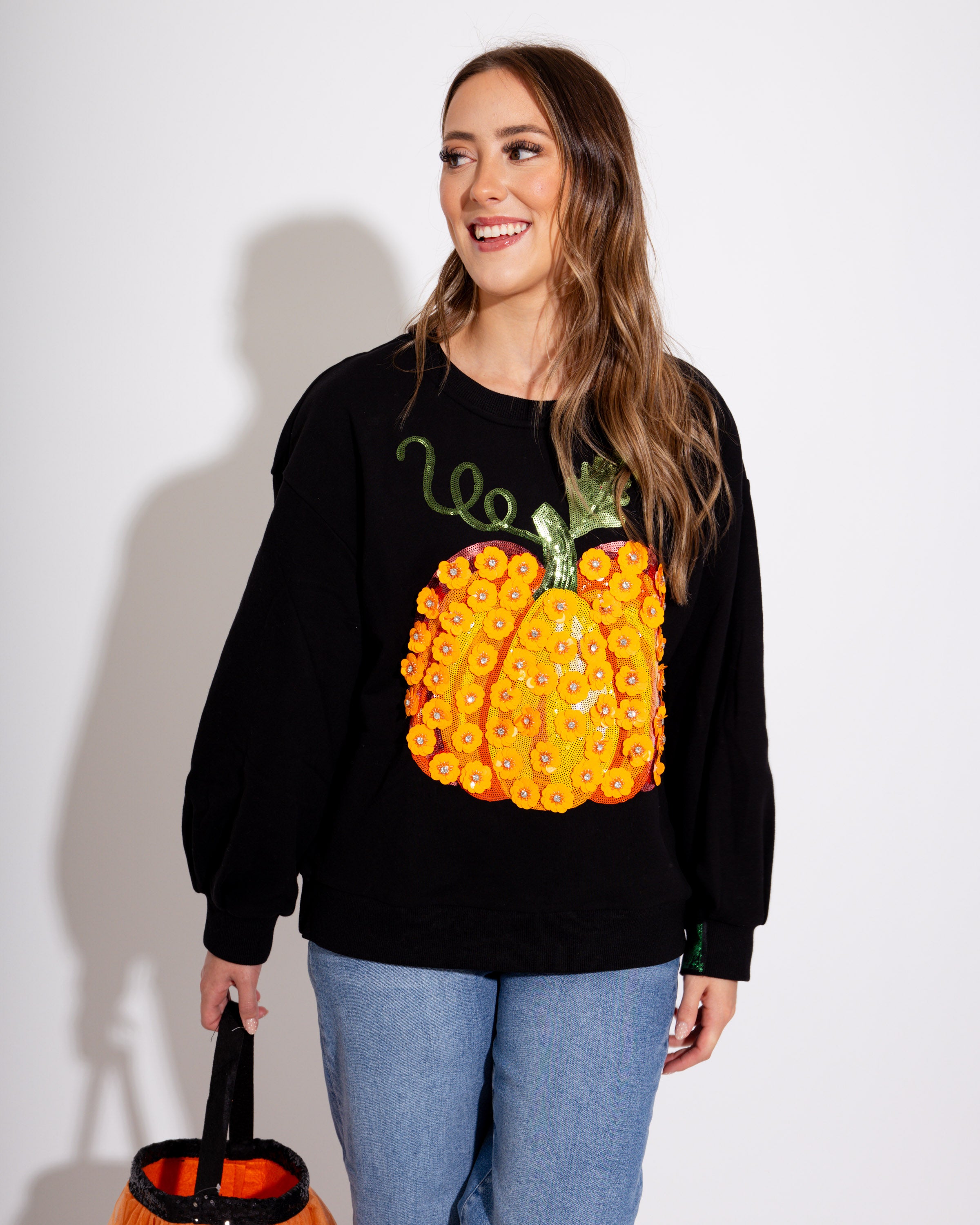 Flower Sequin Pumpkin Sweatshirt