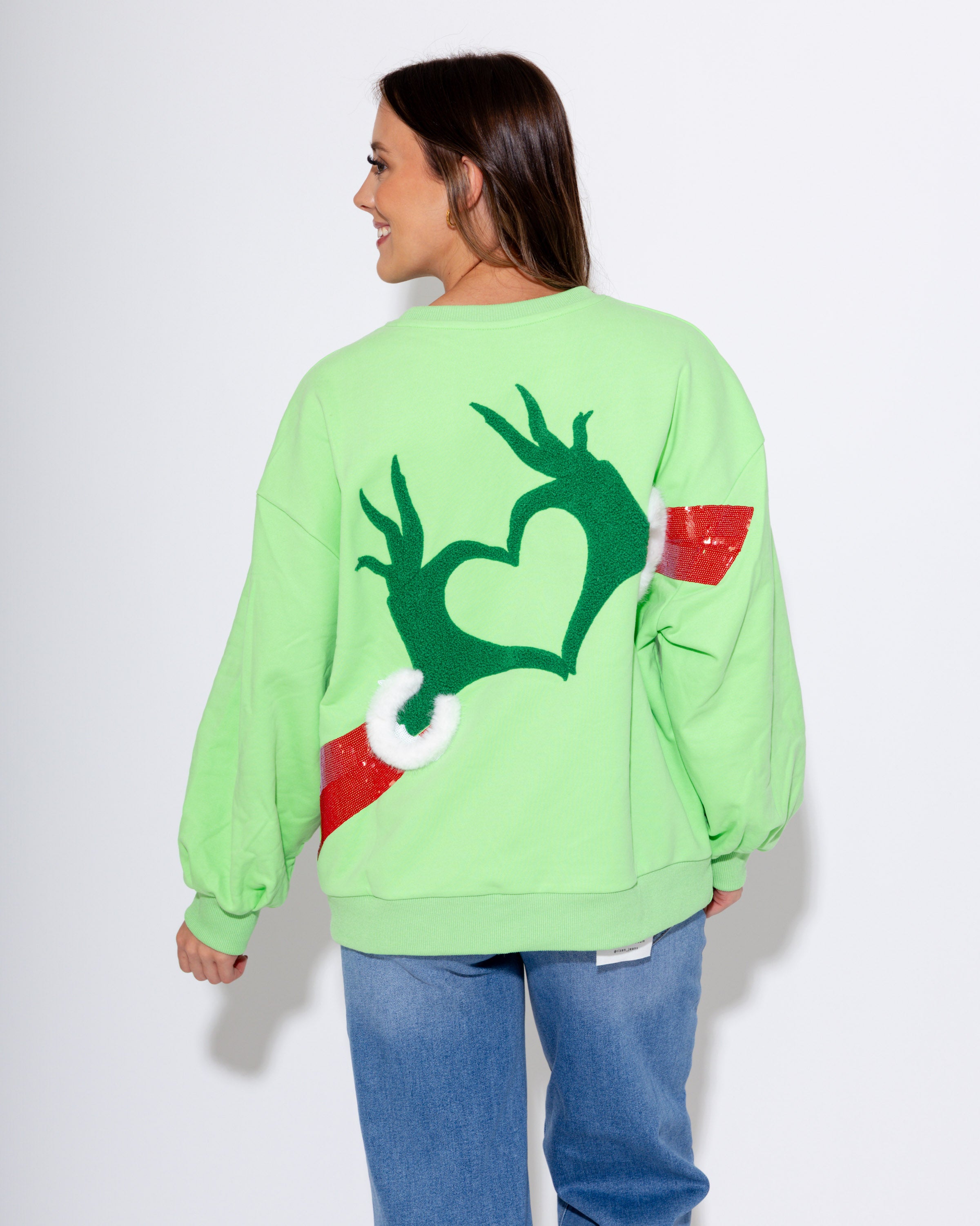 Green Grinch Heart Hands Sweatshirt