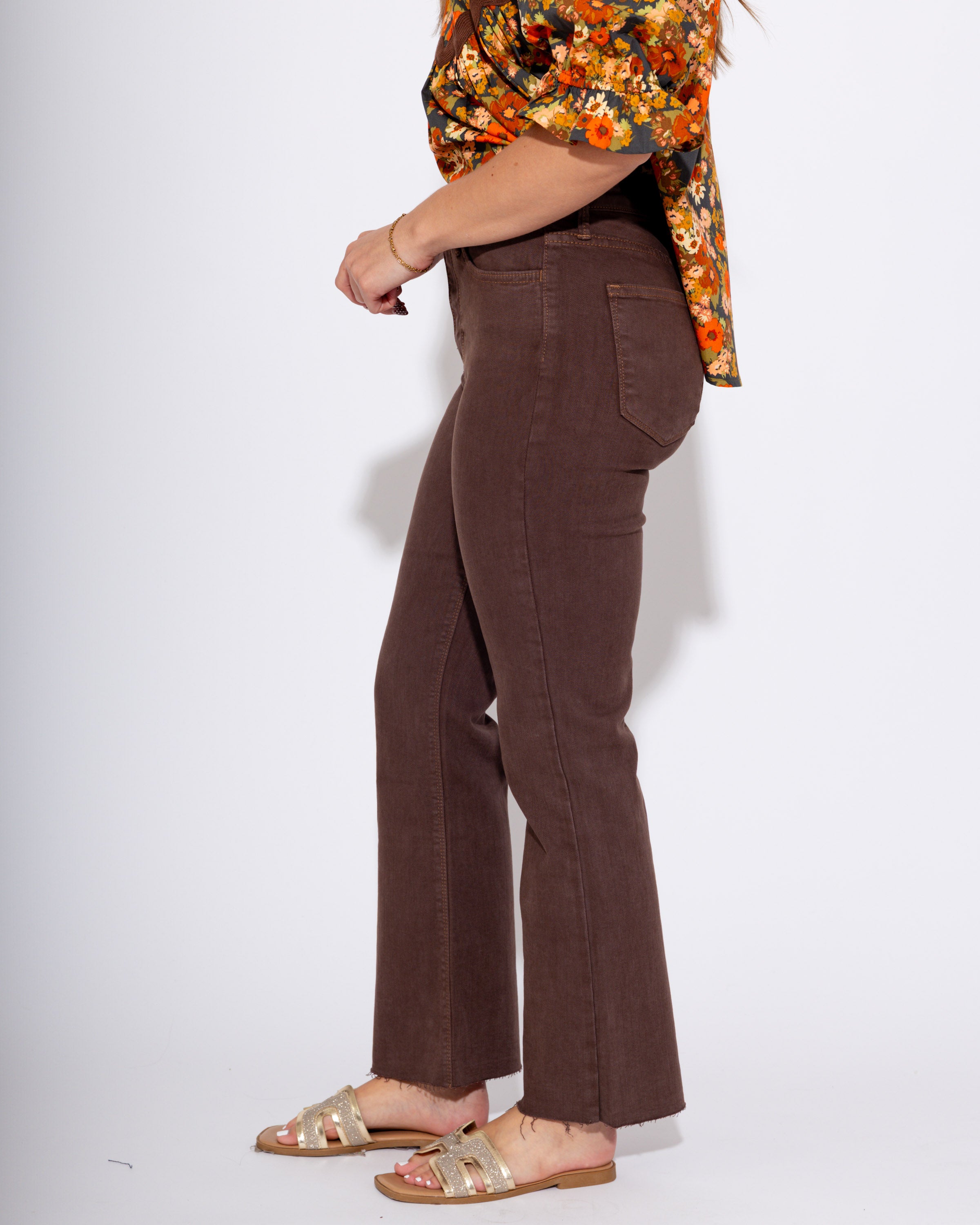 Brown Crop Flare Jeans