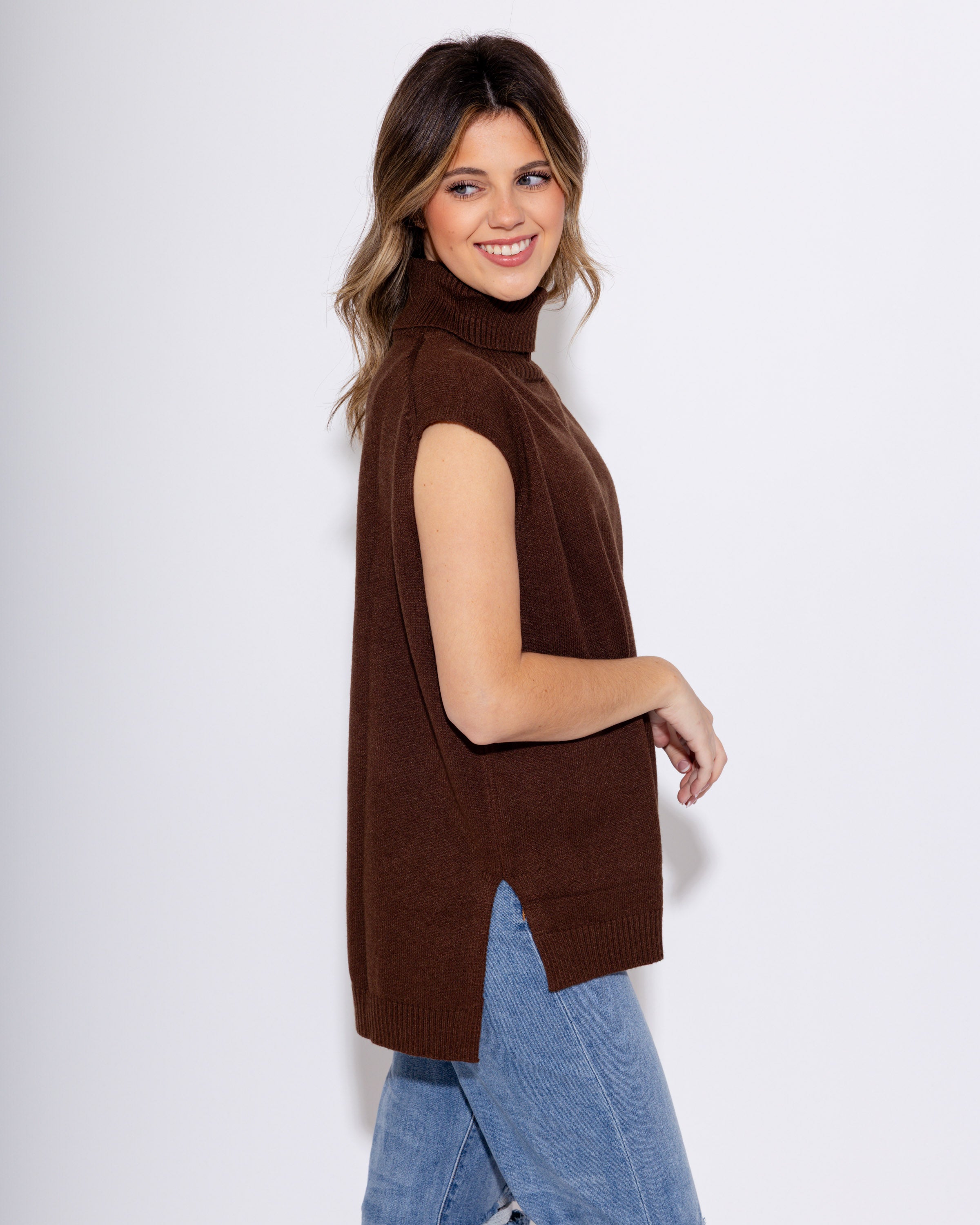 Hi-Lo Knit Turtleneck Top