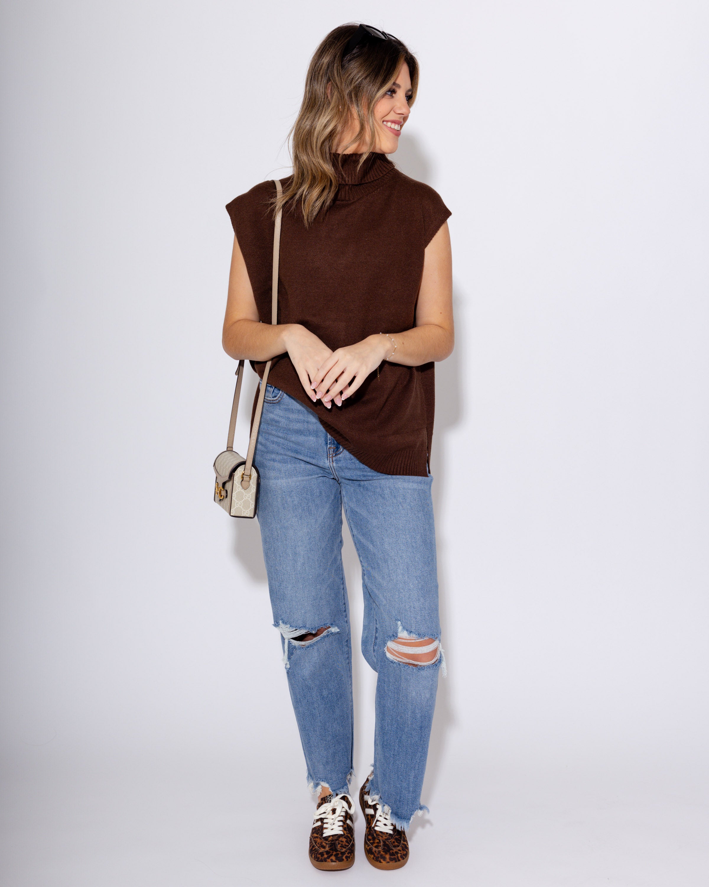 Hi-Lo Knit Turtleneck Top