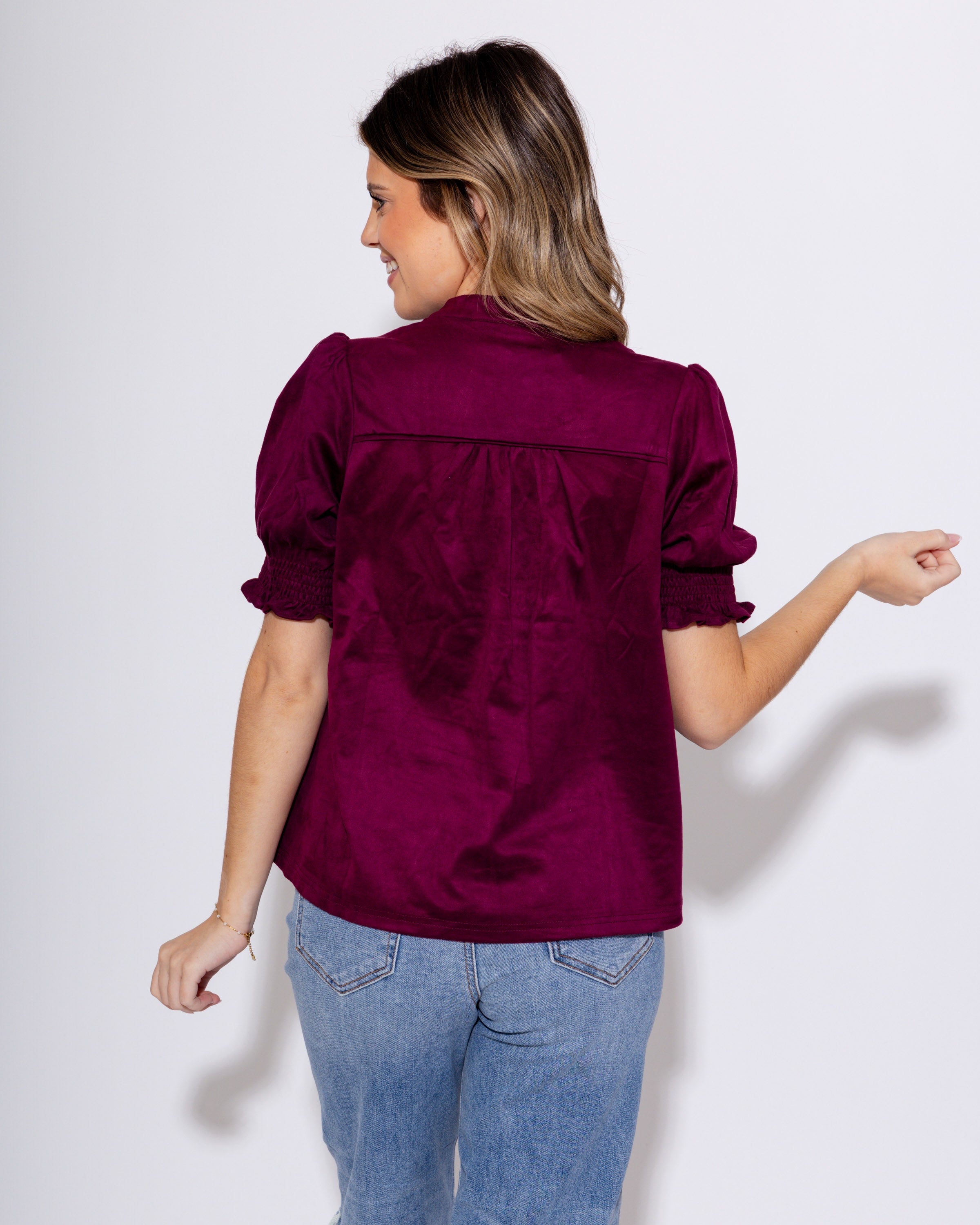 Ivy Jane | Suede Puff Sleeve Top in Wine